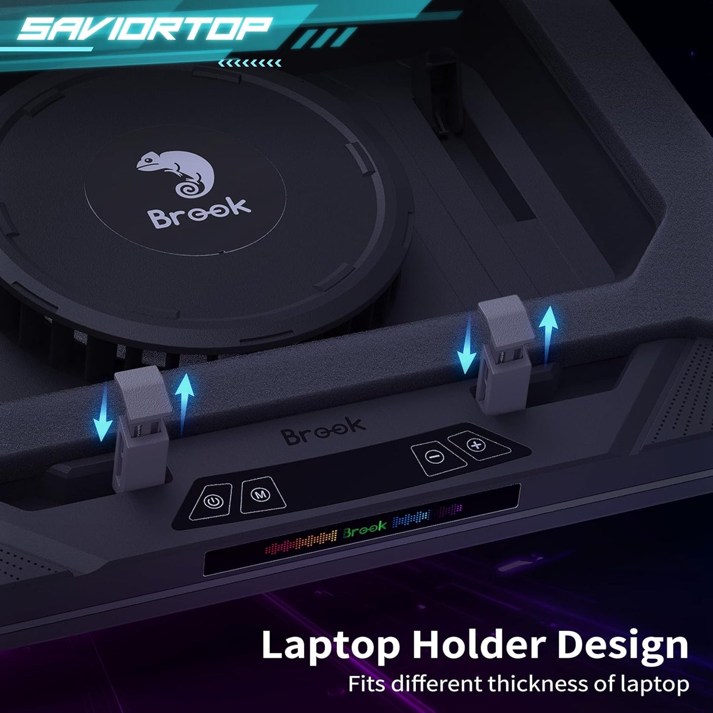 Brook Saviortop Gaming Laptop Cooler, IC Core Cooling Pad with Advanced Turbo Fan, Fast Cooling for Laptops 10-19in, Adjustable Speed, Touch Control, USB-C & USB-A Ports, Compact & Portable Design
