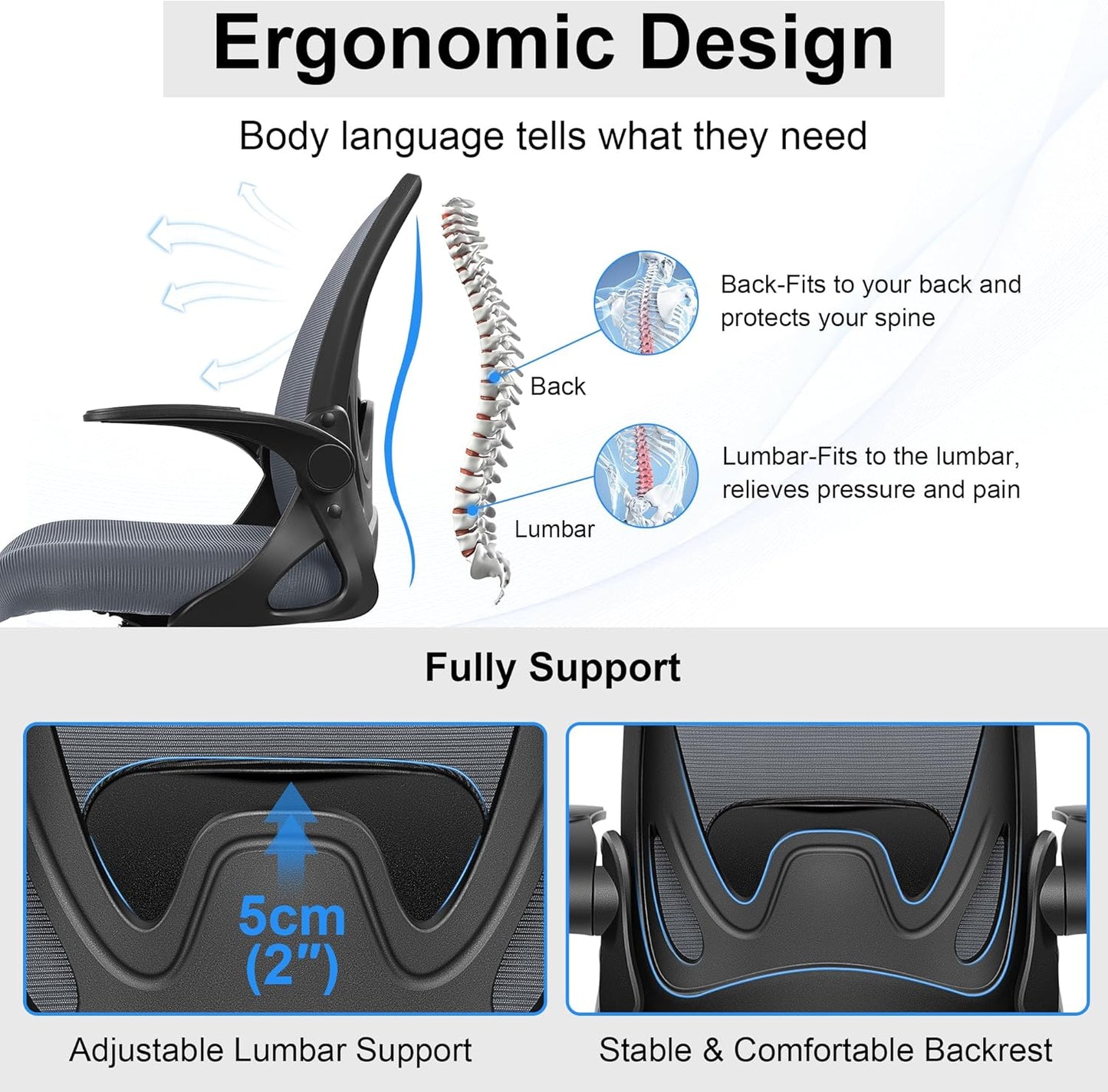 Drafting Chair Tall Office Chair with Flip-up Armrests, Adjustable Height, Enhanced Lumbar Support Ergonomic Rolling Stool, Back Support, Adjustable Foot Rest Ring for Standing Desk Dark Gray