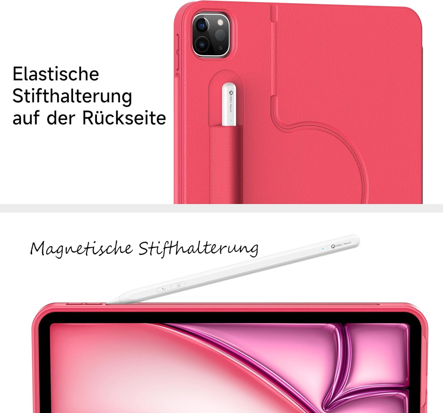 HOU Rotatable Keyboard Case for iPad Air 11 (M3/M2 2025), Magnetic Detachable Case with Keyboard for iPad Pro 11 (4th/3rd/2nd/1st Gen) and iPad Air (6th/5th/4th Gen) with Touchpad, Backlight - Magenta