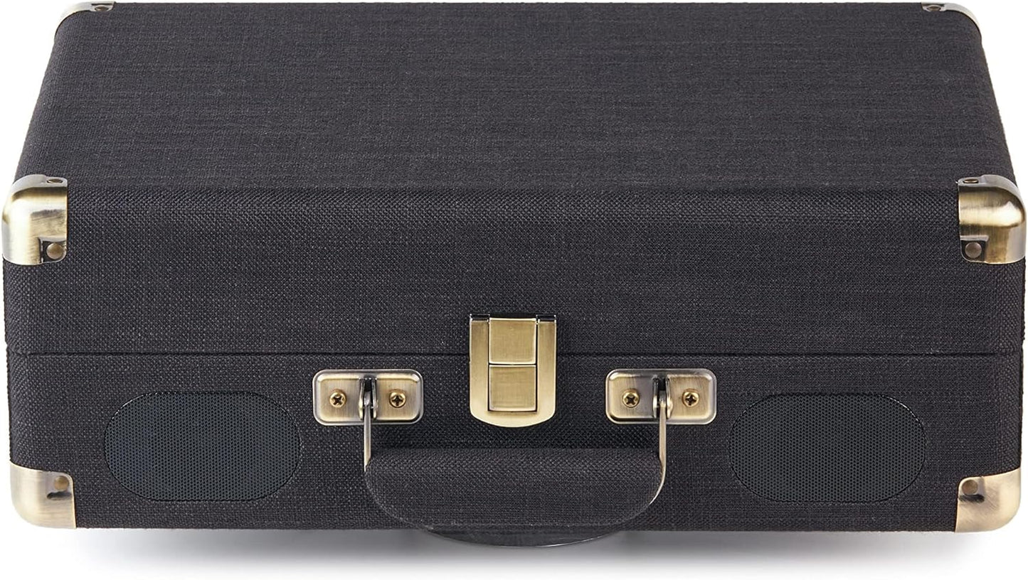Amazon Basics Portable Suitcase Vinyl Turntable Record Player with Built-in Speakers and Bluetooth, Supports 3-Speed, Black