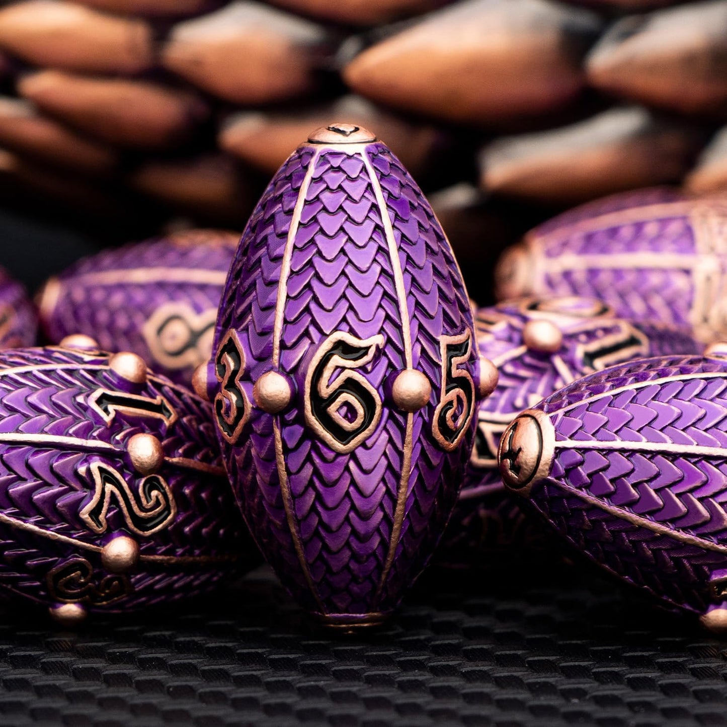 ARUOHHA DND Metal Dice Copper Purple Dragon Egg Dice with Metal Box, Role Playing Game RPG Polyhedral D and D Dice Set D20 D12 D10 D8 D6 D4
