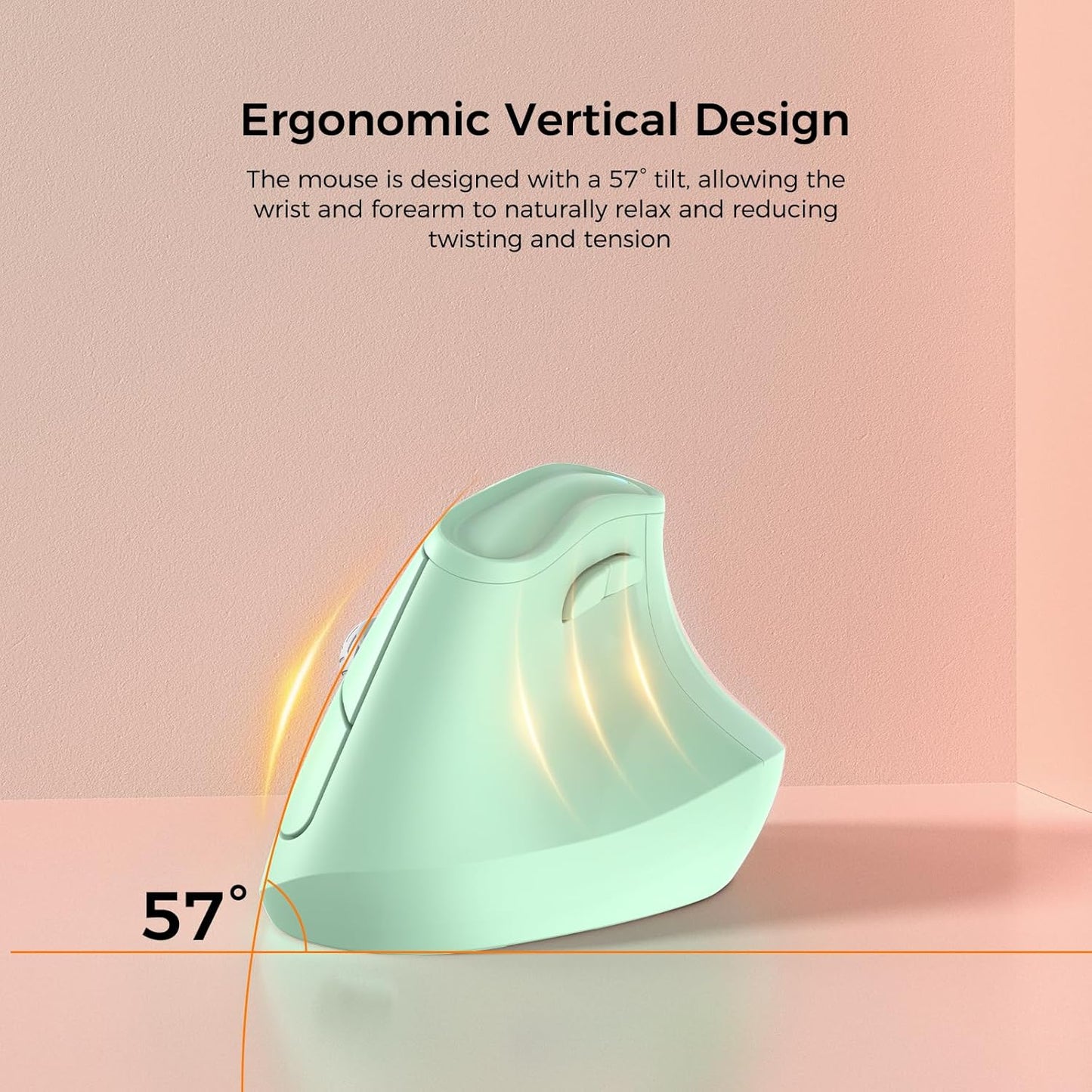 57° Ergonomic Wireless Tower Mouse, Vertical Quiet Ergo Mouse, Bluetooth(BT5.0,BT3.0)&2.4G, (800/1200/2400/2400/4000), 5 Buttons for Windows, macOS, iPadOS, Laptop, PC (Green)