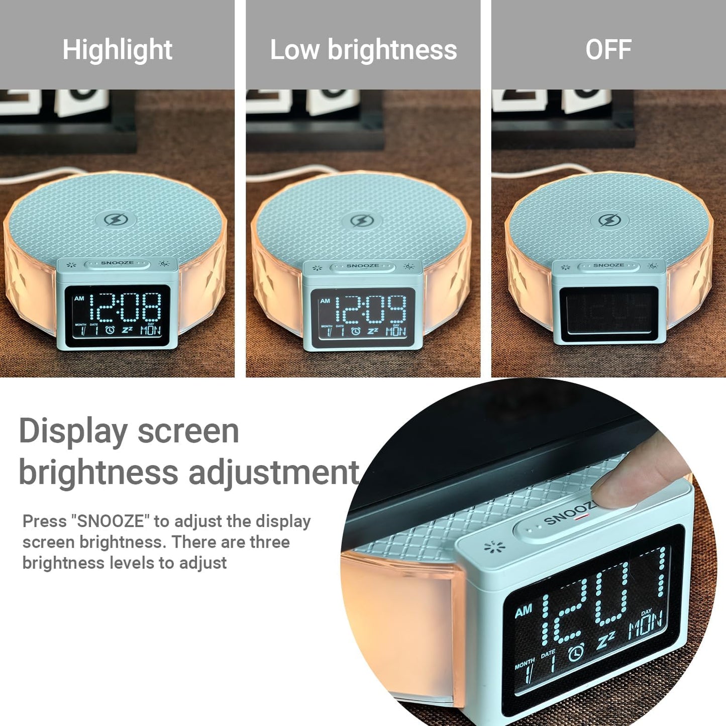 Alarm Clock with Fast Wireless Charging 15W,Digital Alarm Clock Night Lamp for Bedroom, RGB Nightlight for 5 Colors,Snooze Mode,8 Types of Music with Cable (White)