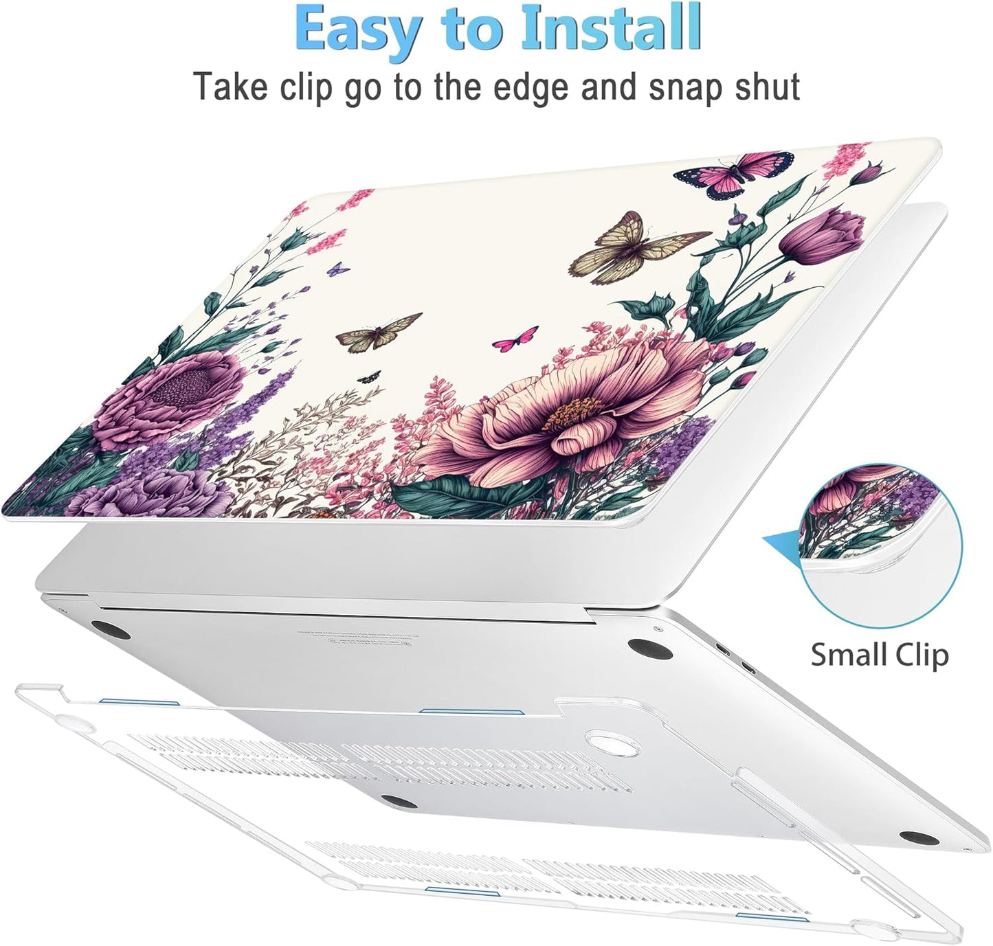 Mektron Designed Case for MacBook Pro 16 Inch A2141 Cover 2019 Release 16" with Liquid Retina Display/Touch ID, Plastic Hard Shell with Keyboard Skin & Screen Protector, Butterfly Flower C077