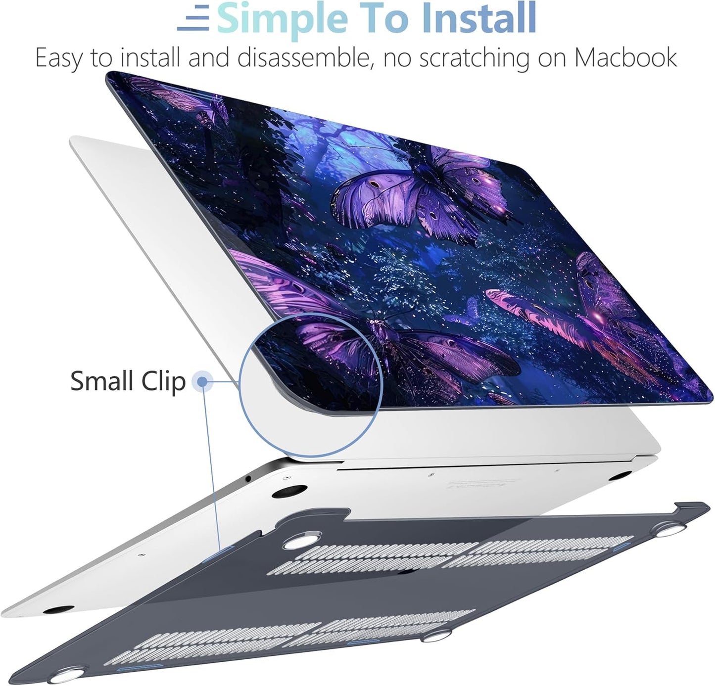 MEEgoodo for MacBook Air 13.3 inch Case 2021 2020 2019 2018 A2337 M1 A2179 A1932, Laptop Shell for MacBook Air M1 with Keyboard Webcam Cover & Trackpad Film & Type C Adapter,Purple & Blue Butterflies