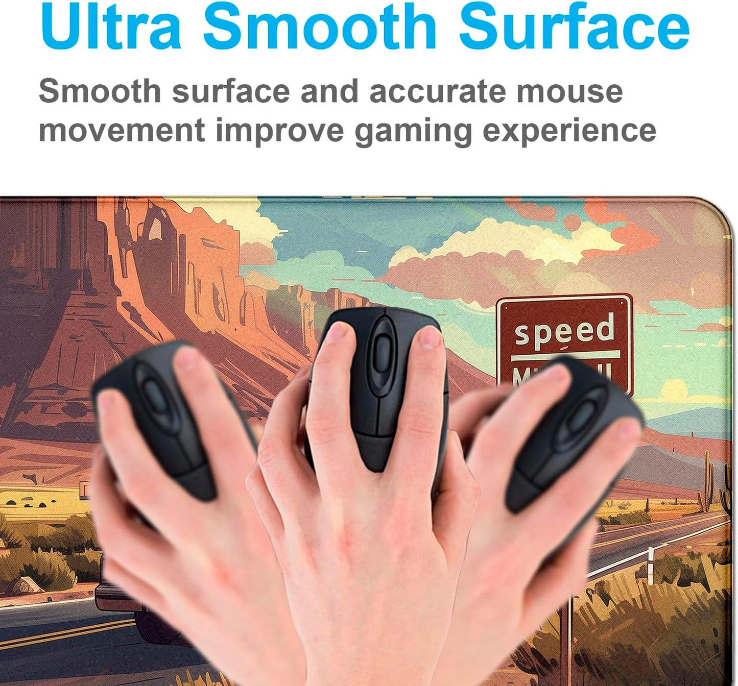 Digital Oil Painting Grassland Road Mouse Pad, Natural Mountain Scenery Game Computer Keyboard Pad, Anti Slip Mouse Desk Pad for Home Office and Study 35.4 x 15.7 x 0.12 Inches