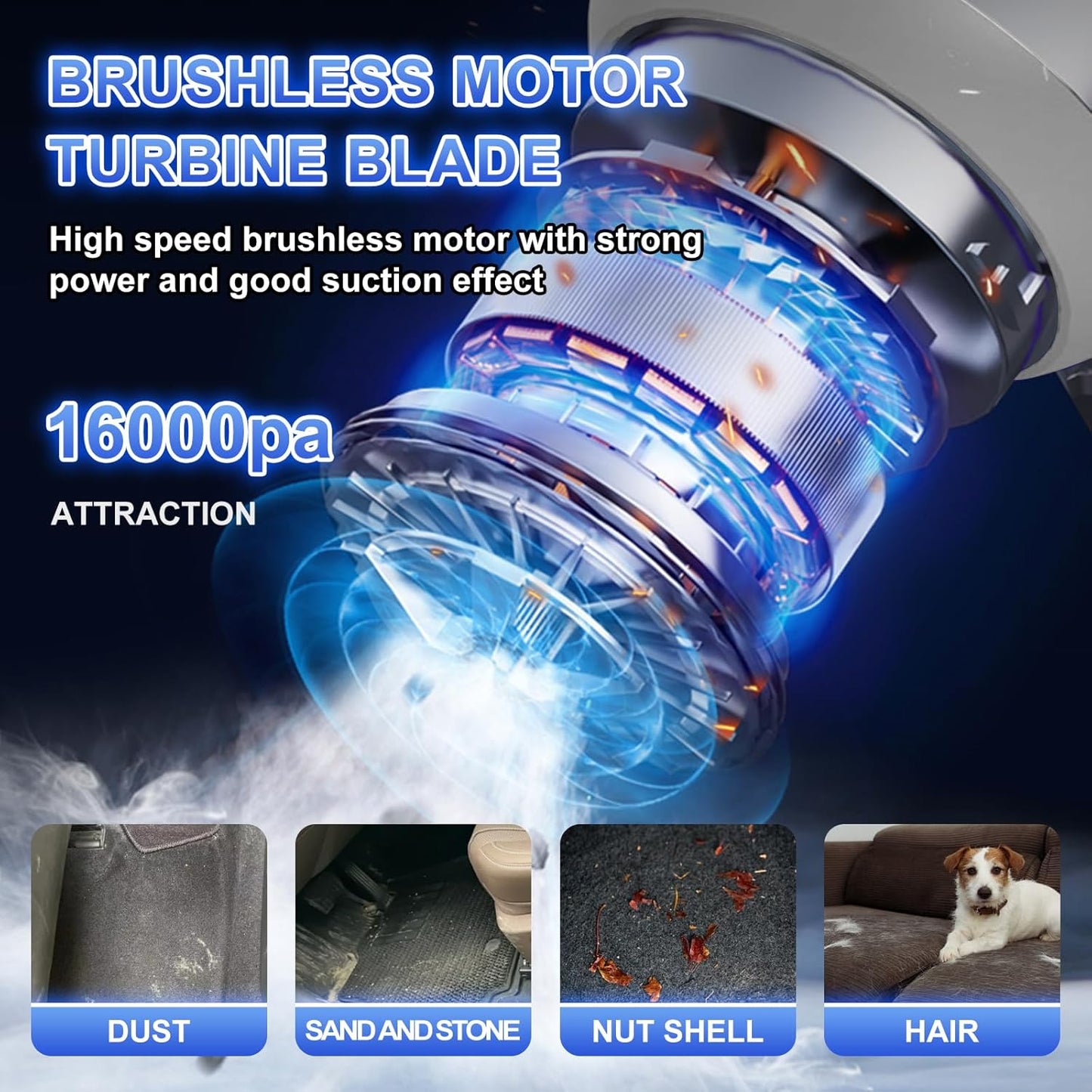 4-in-1 Cordless Handheld Vacuum, Portable Car Vacuum Detailing Kit, Compact Vac with Crevice Tool & Brushless Motor, Type-C Charge, 16000Pa Suction Power for Car, Office Desk, Keyboards, Home