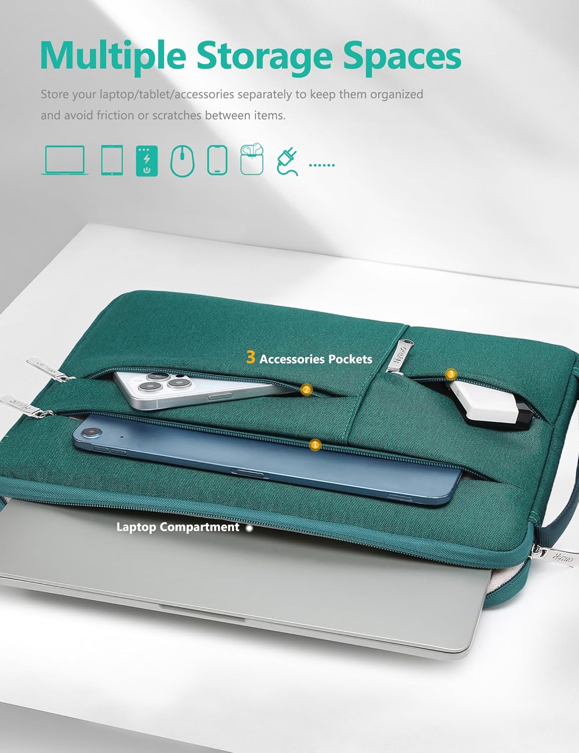 HYZUO 14-15 Inch Laptop Sleeve Bag for MacBook Air 15 M4 M3 M2, MacBook Pro 15, 15" Surface Laptop, XPS 14/15 Plus, Portable NoteBook Case for 14" HP Dell Lenovo ThinkPad Asus Acer, Dark Green