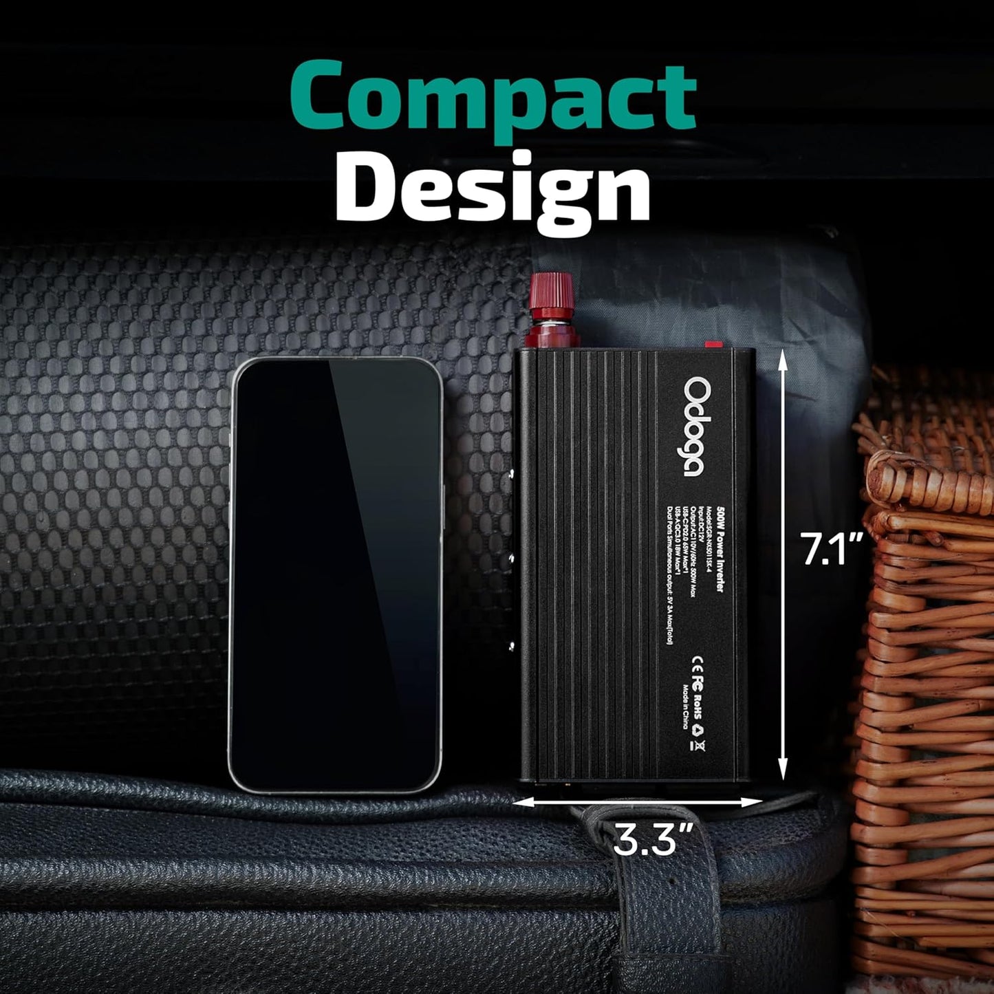 500W Car Power Inverter 12v to 110v – Car Adapter for Plug Outlet, DC to AC Converter, USB/USB-C Fast Charger for Laptop, Phone, Dual AC – for Vehicle, Pickup Truck, Roadtrip, Camping by Odoga