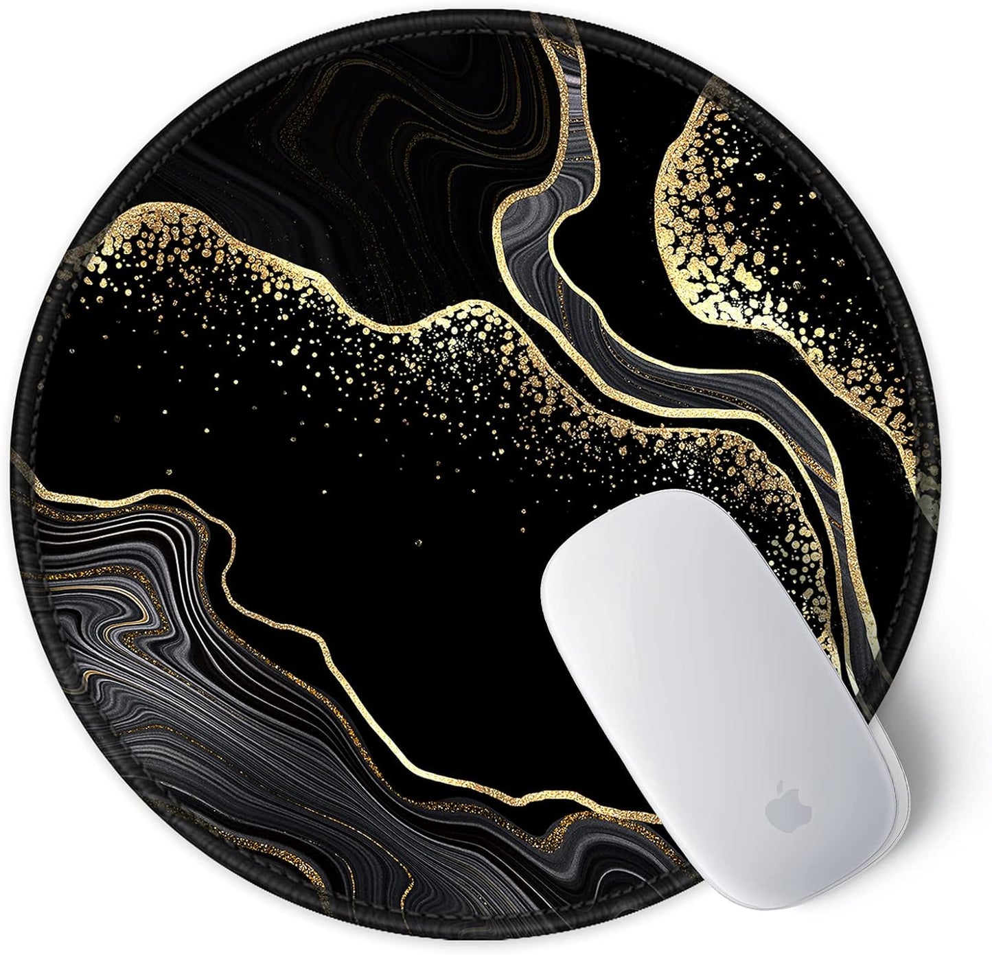 ITNRSIIET Round Mouse Pad with Stitched Edge Premium-Textured Waterproof Non-Slip Rubber Base Desktop Protection Mat Diameter 8.7 inches, Black Gold Marbling