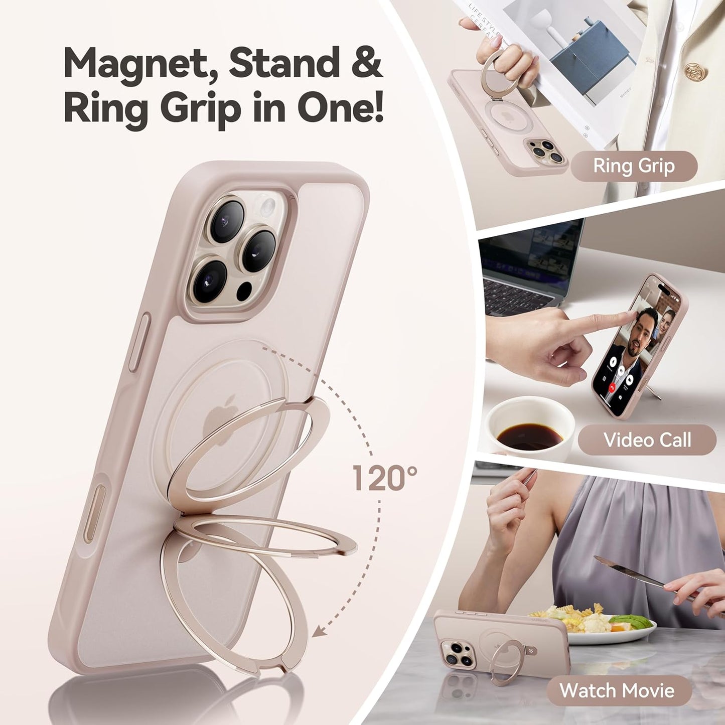 CASEKOO Designed for iPhone 16 Pro Max Case with Magnetic Invisible Stand [Military Drop Protection] [Compatible with MagSafe] Shockproof Slim Translucent Matte Promax Case 6.9 Inch, Desert Gold