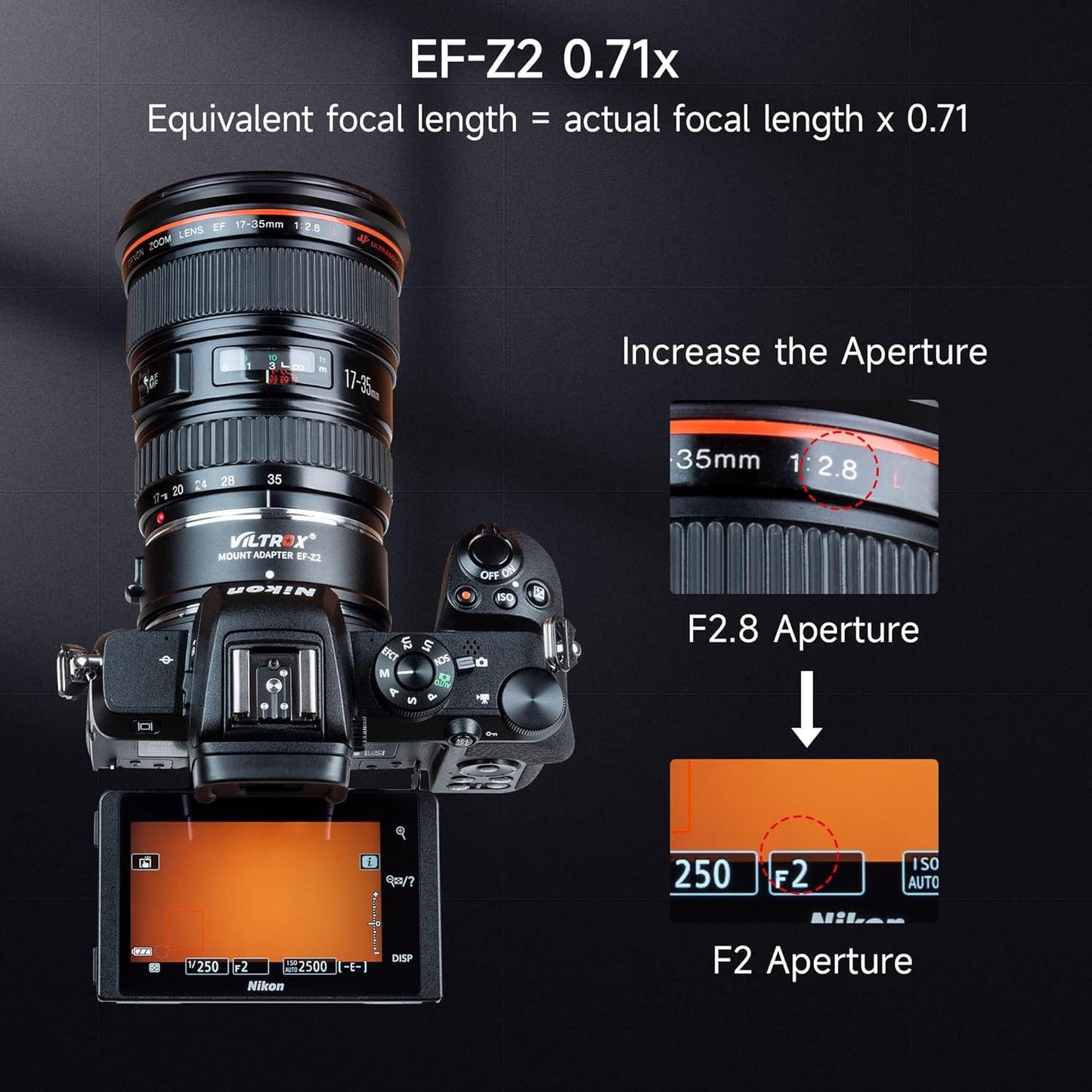 VILTROX EF-Z2 Auto Focus Lens Adapter 0.71x Reducer Speedbooster Lens Converter Compatible with Canon EF Mount Lens to Nikon Z Mount Mirrorless Cameras Z5 Z6 Z6II Z7 Z7II Z50 Zfc