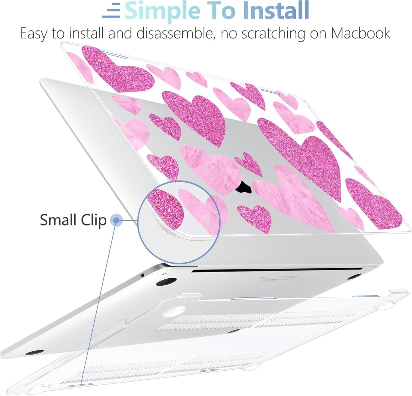 MEEgoodo Case for MacBook Pro 13 inch Case 2022 2021 2020 New A2338 M2/M1 A2251 A2289, Laptop Hard Shell with Keyboard & Camera Cover Compatible with 13 inch MacBook Pro, Glitter Hearts