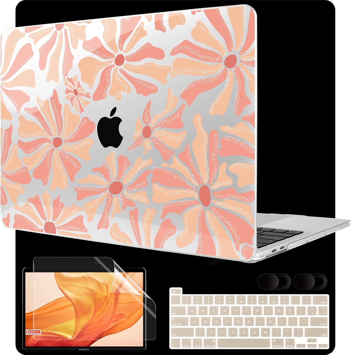MEEgoodo Case for MacBook Pro 13 inch Case 2022 2021 2020 New A2338 M2/M1 A2251 A2289, Laptop Hard Shell with Keyboard & Camera Cover Compatible with 13 inch MacBook Pro, Cute Retro Groovy Flowers