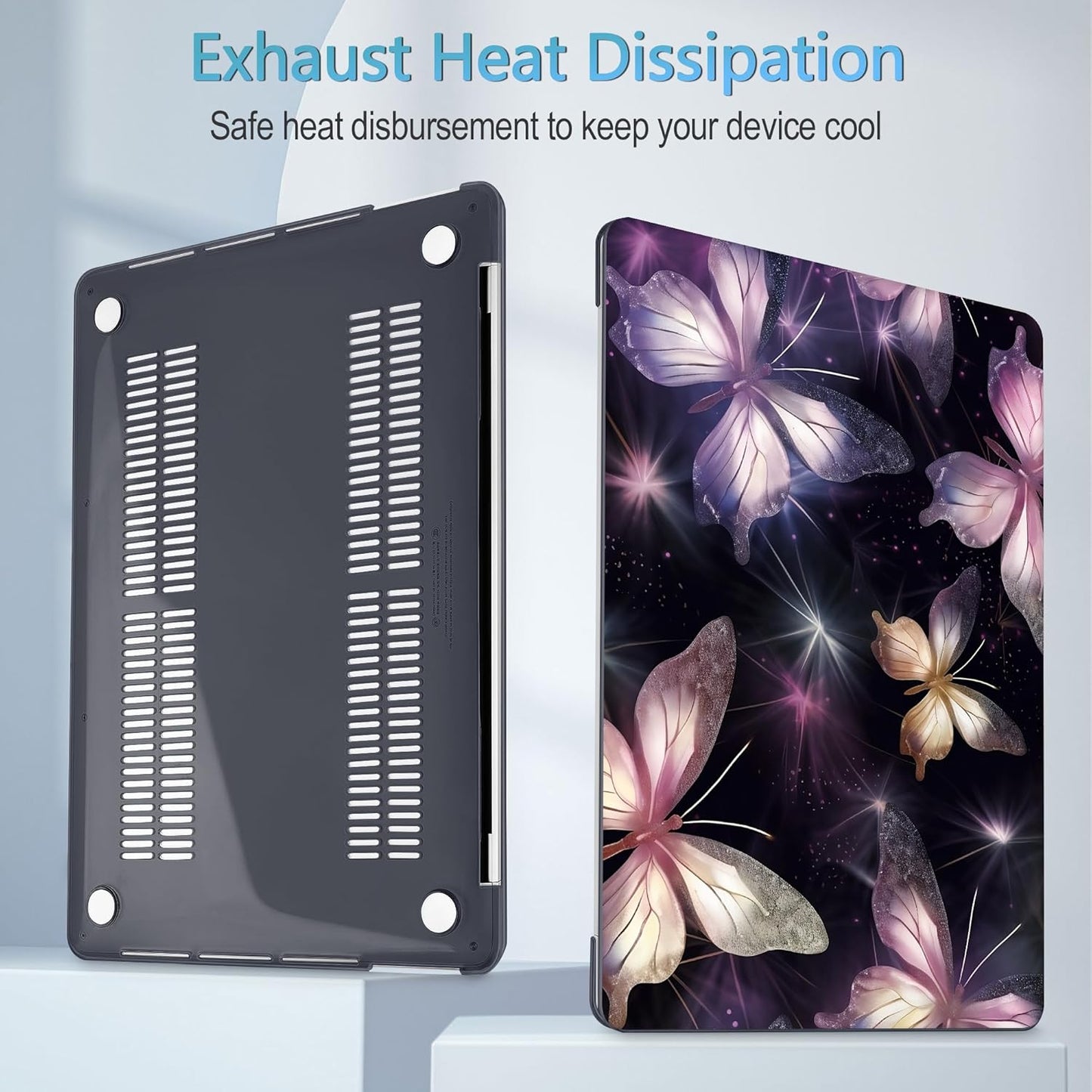 Mektron for MacBook Air 13 Case A1466/A1369 (2010-2017 Release), Snap-on Plastic Hard Shell Cover for MacBook Air 13.3 inch with Keyboard Cover, Glittering Butterfly