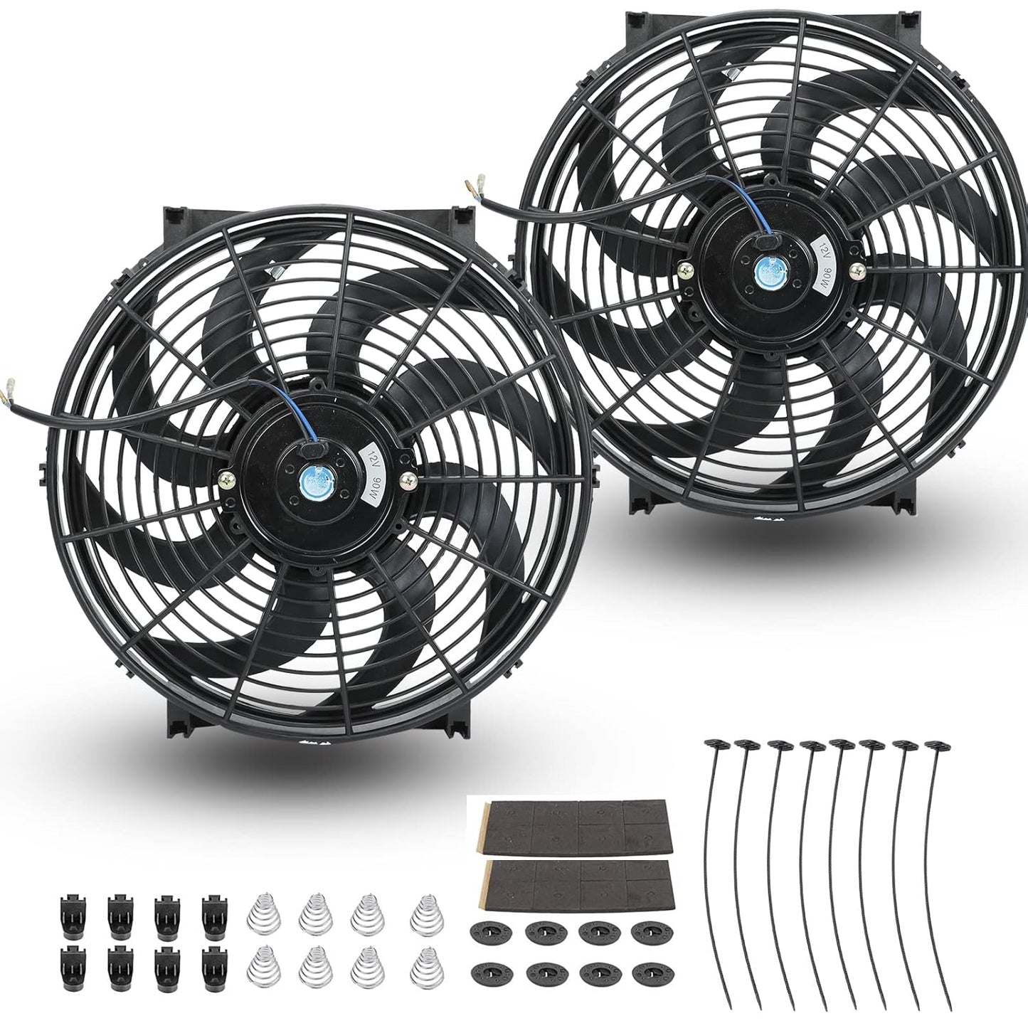 2PCS 14 Inch Universal Slim Fan Push Pull Electric Radiator Cooling Fan Mount Kit 12V 90W Black