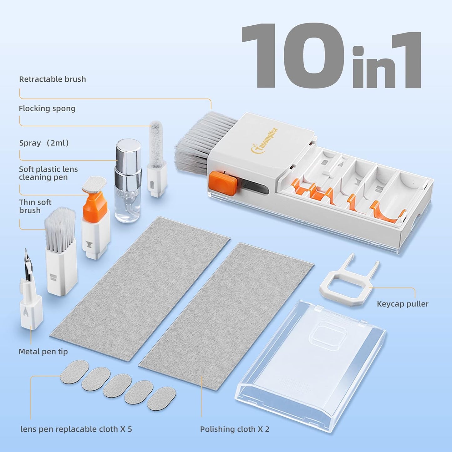 Laptop Cleaning Kit, All in 1 Keyboard Cleaning kit for MacBook iPad iPhone, Compact Keyboard Cleaner with Brush and Spray for Tablet, Airpods, Earbud, Computer Screen, PC Monitor, White