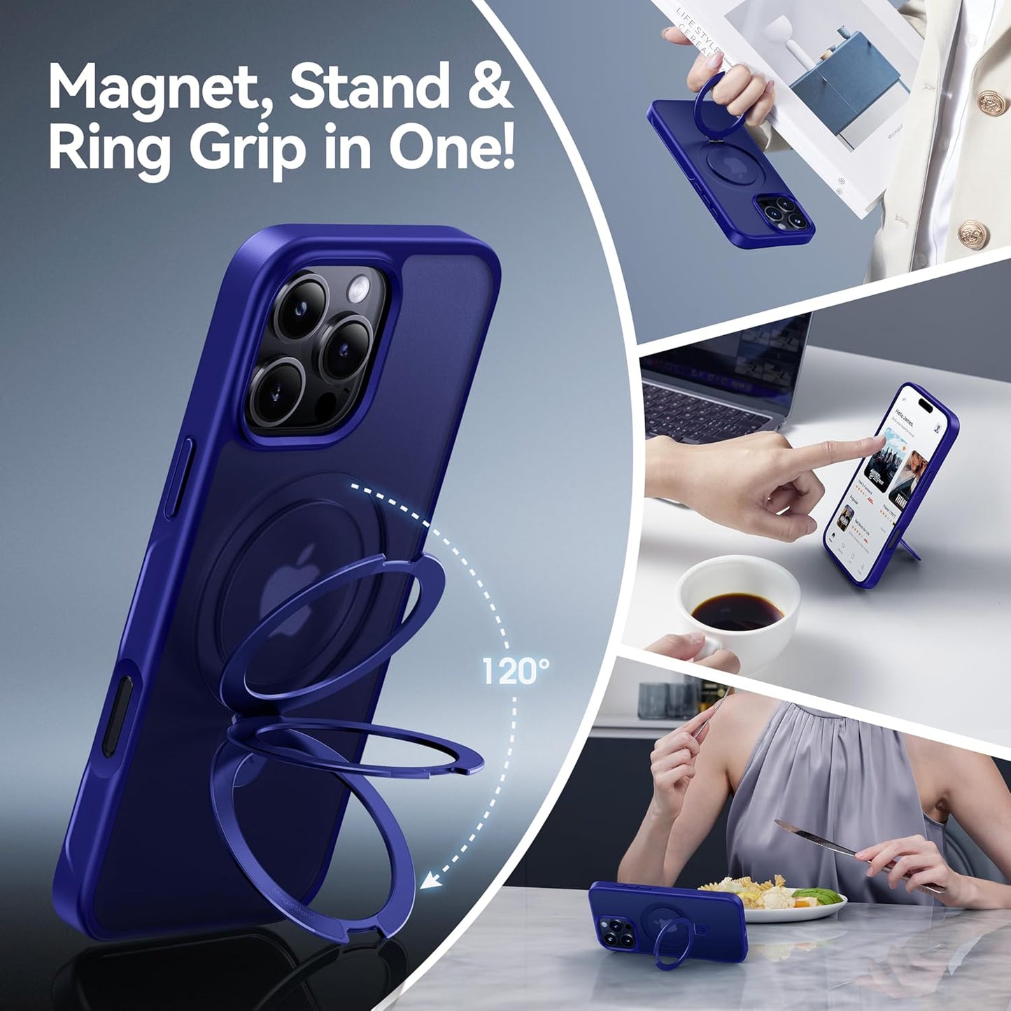 CASEKOO Designed for iPhone 16 Pro Max Case with Magnetic Invisible Stand [Military Drop Protection] [Compatible with MagSafe] Shockproof Slim Translucent Matte Promax Case 6.9 Inch, Klein Blue