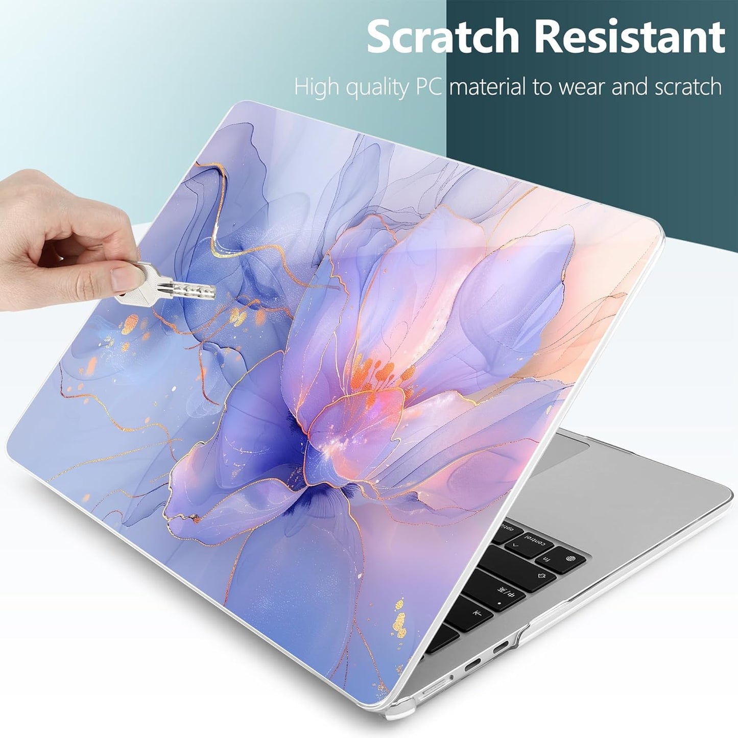 TWOLSKOO Compatible with M4 MacBook Air 13.6 inch Case 2025-2022 Release M4 A3240 M3 A3113 M2 A2681, Plastic Hard Shell & Keyboard Cover & Type C Adapter & Screen Protector, Blue Marble