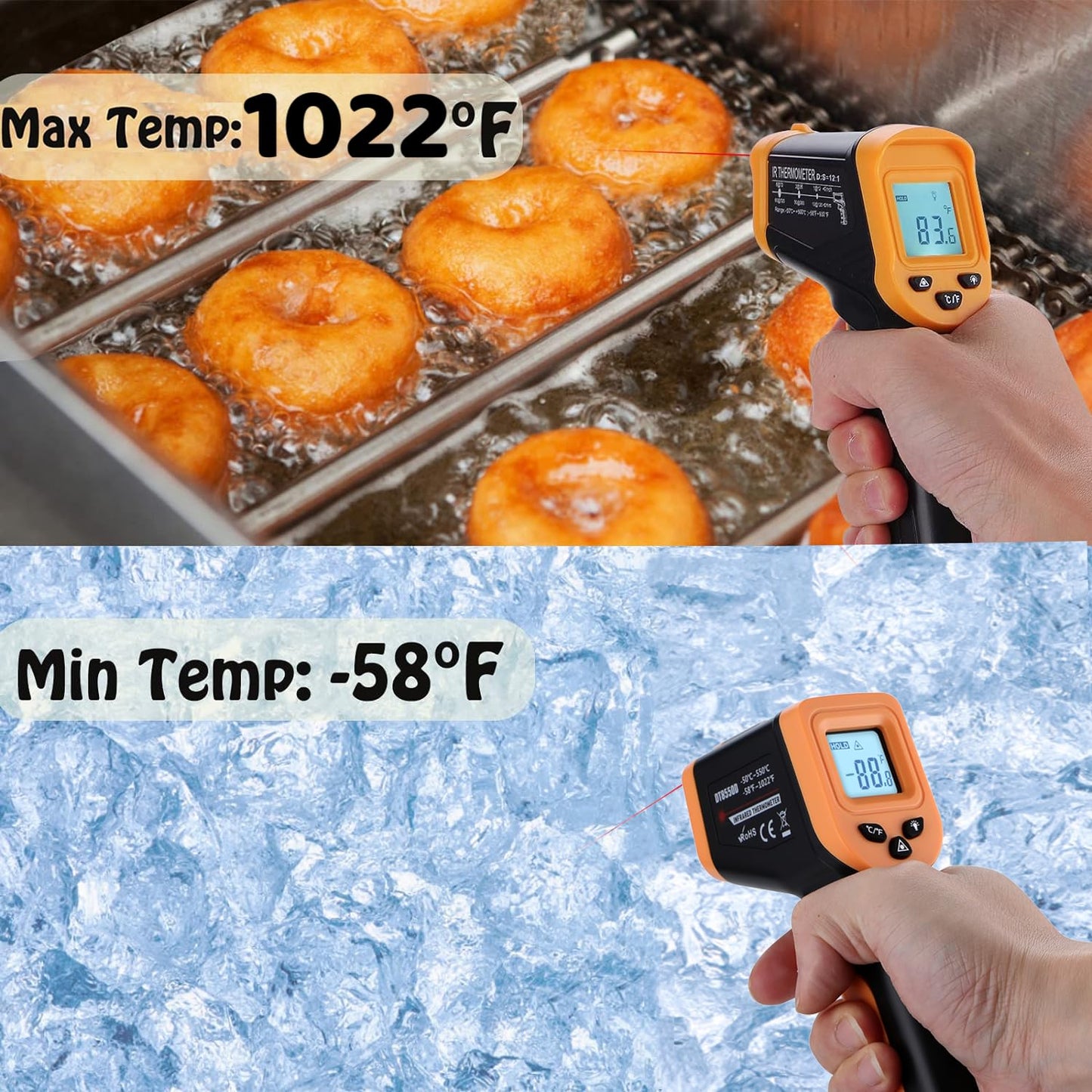 Infrared Thermometer Gun for Cooking, OnniOne Laser Thermometer Gun for Blackstone Pizza Oven, -58℉~1022℉ Non Contact Temperature Gun with Carrying Storage Case, LCD Backlit (NOT for Human)