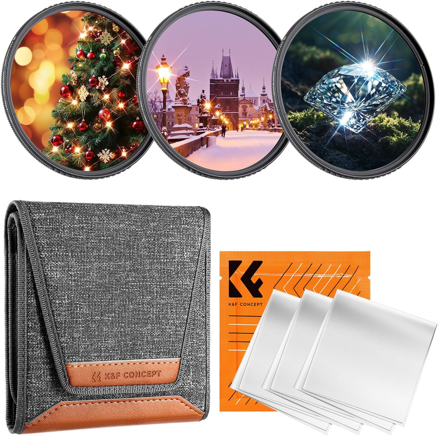 K&F CONCEPT 52mm Star Filters Kit (3pcs) 4 Points 6 Points 8 Points Cross Screen Starburst Filters Set -18 Layer Coating Ultra Slim Optical Glass Camera Lens Filter with 3 Cleaning Cloth