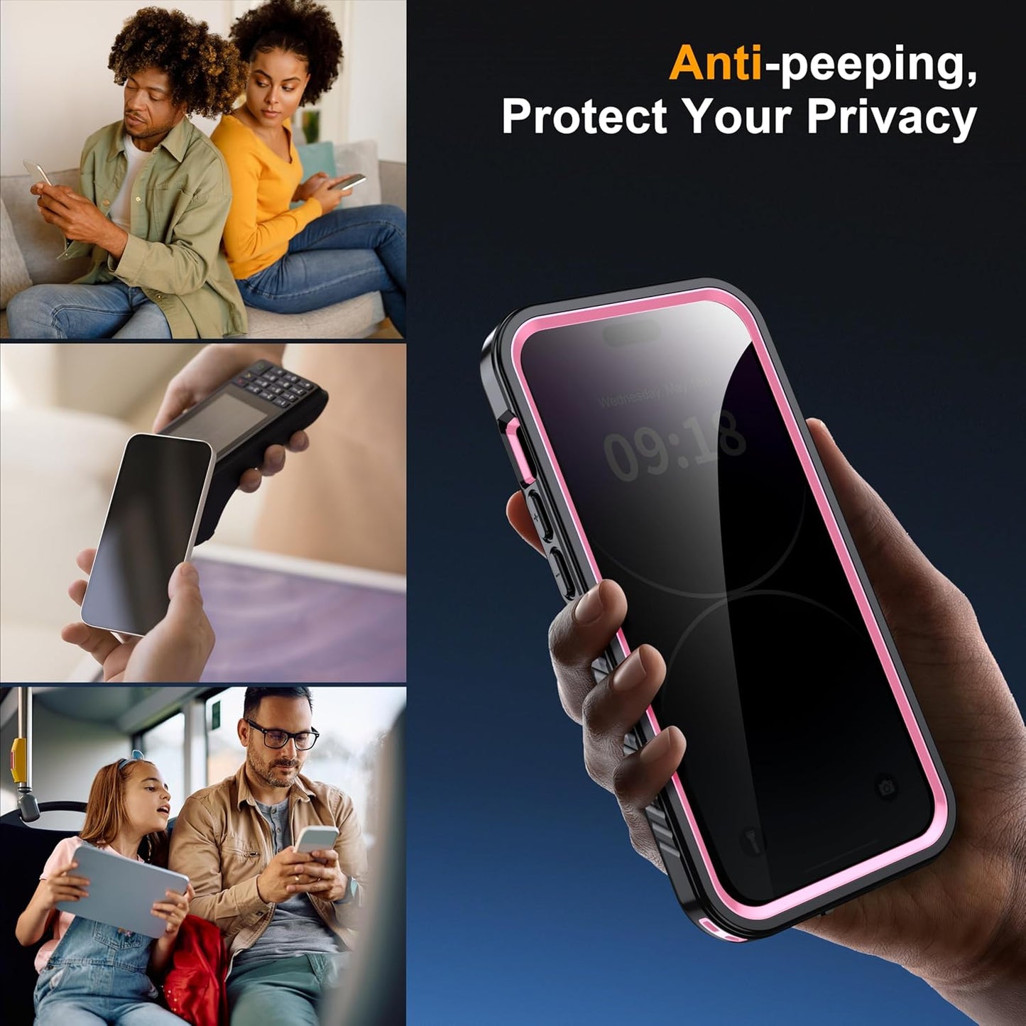 for iPhone 14 Pro Case Waterproof - Built-in Privacy Screen Protector & HD Screen Protector [IP68 Underwater] Shockproof Dustproof Full Body Protection iPhone 14 Pro Phone Case Pink