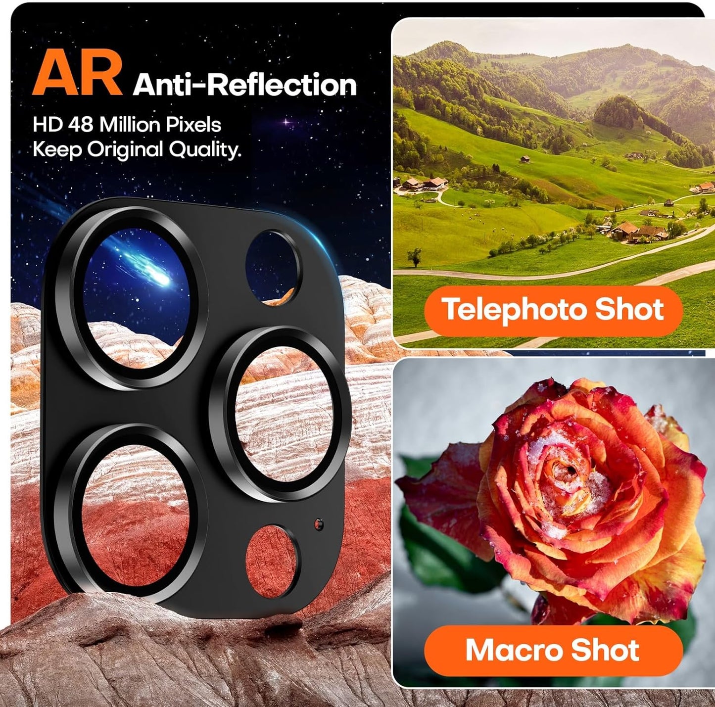 Camera Lens Protector for iPhone 16 Pro Max/16 Pro/iPhone 15 Pro Max/15 Pro/iPhone 14 Pro Max/14 Pro, Aluminum Alloy Sapphire Glass Camera Screen Cover, Case Friendly- Black Titanium