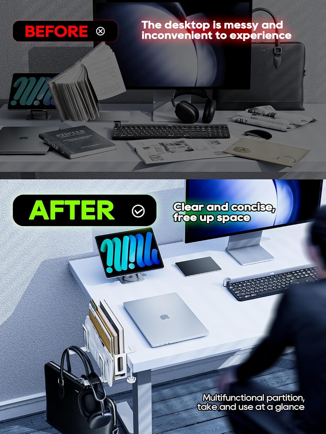 NODOCA 2-Slot Vertical Laptop Stand With Headphone Holder and Desk Side Storage for MacBook/Surface/Samsung/HP/Dell [L, White]