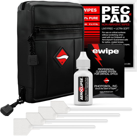 Photographic Solutions Digital Survival Kit - Type-3 (24mm) Sensor Swabs, PEC-PAD Photo Wipes, E-Wipe Packet, Aeroclipse Optic Cleaner Non-Flamable Solution - Camera Cleaning Kit with Travel Bag