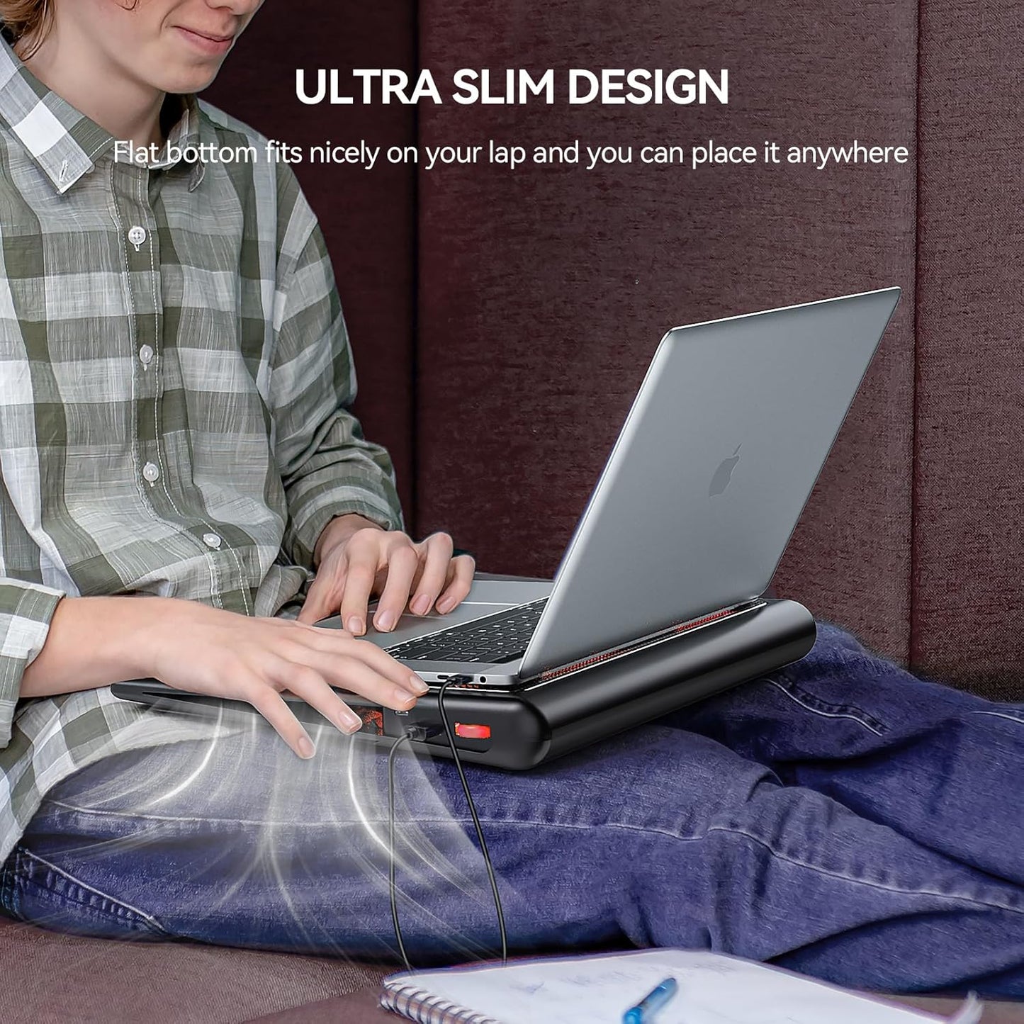 TECKNET Laptop Cooling Pad, 12"-15.6" Laptop Cooler, Gaming Laptop Cooling Stand, Wind Speed Adjustable, 2 USB Powered Laptop Fan Cooling Pad for Laptop Within 16 Inch (Red)