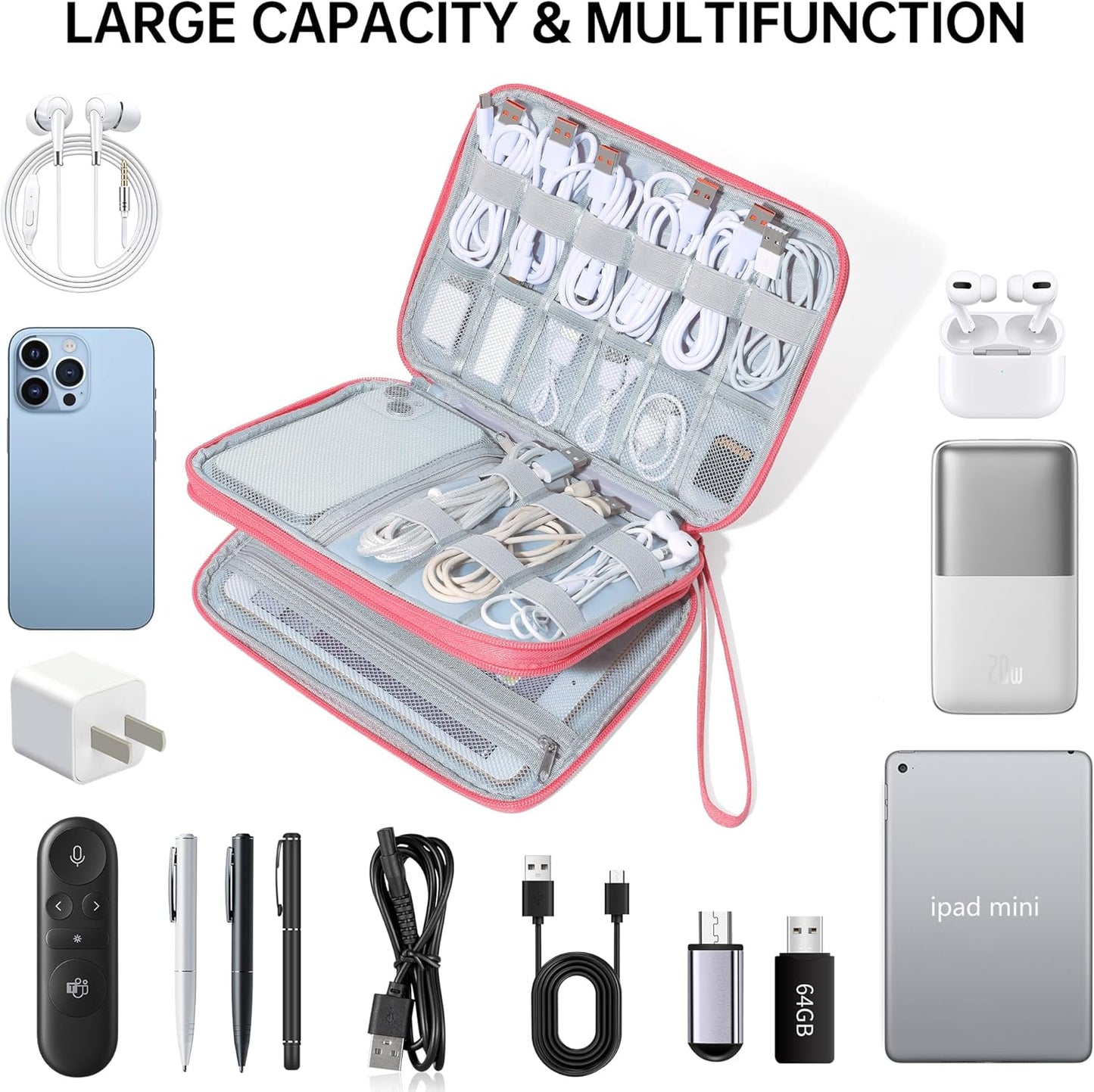 CILLA Electronics Organizer Travel, Travel Cord Organizer Case, Compact Electronics Accessories Bag for Cable, Cord, Charger, Phone