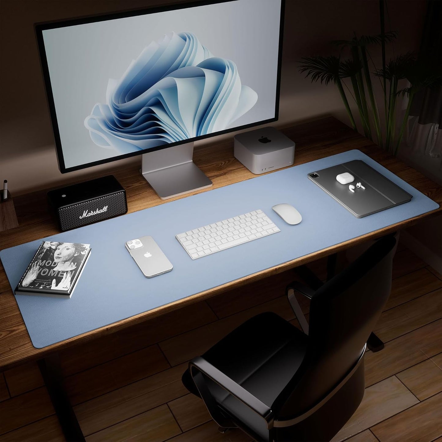 Aothia Leather Desk Pad Protector, Office Desk Mat, Large Mouse Pad, Laptop Desk Pad, Non-Slip PU Leather Desk Blotter, Waterproof Desk Writing Pad for Office and Home (Denim Blue, 47" x 17")