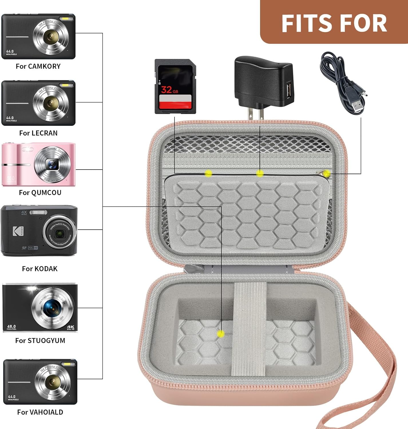 Carrying & Protective Case for Digital Camera, AbergBest 21 Mega Pixels 2.7" LCD Rechargeable HD/Kodak Pixpro/Canon PowerShot ELPH 180/190 / Sony DSCW800 / DSCW830 Cameras for Travel - Rose Gold