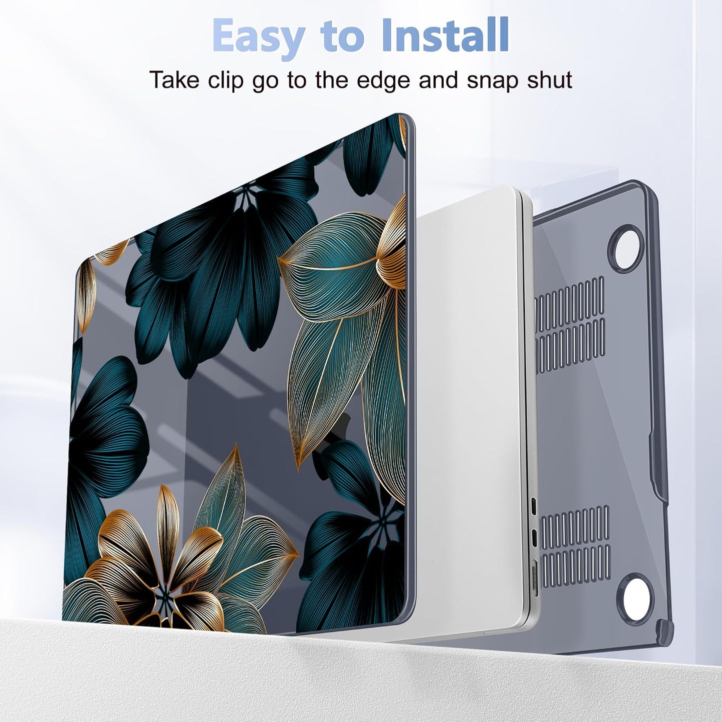 Case for MacBook Air 15 Inch 2025 2024 2023 Release M4 A3241 M3 A3114 M2 A2941, Hard Shell with Screen Protector & Keyboard Cover, Compatible with Touch ID - Leaves