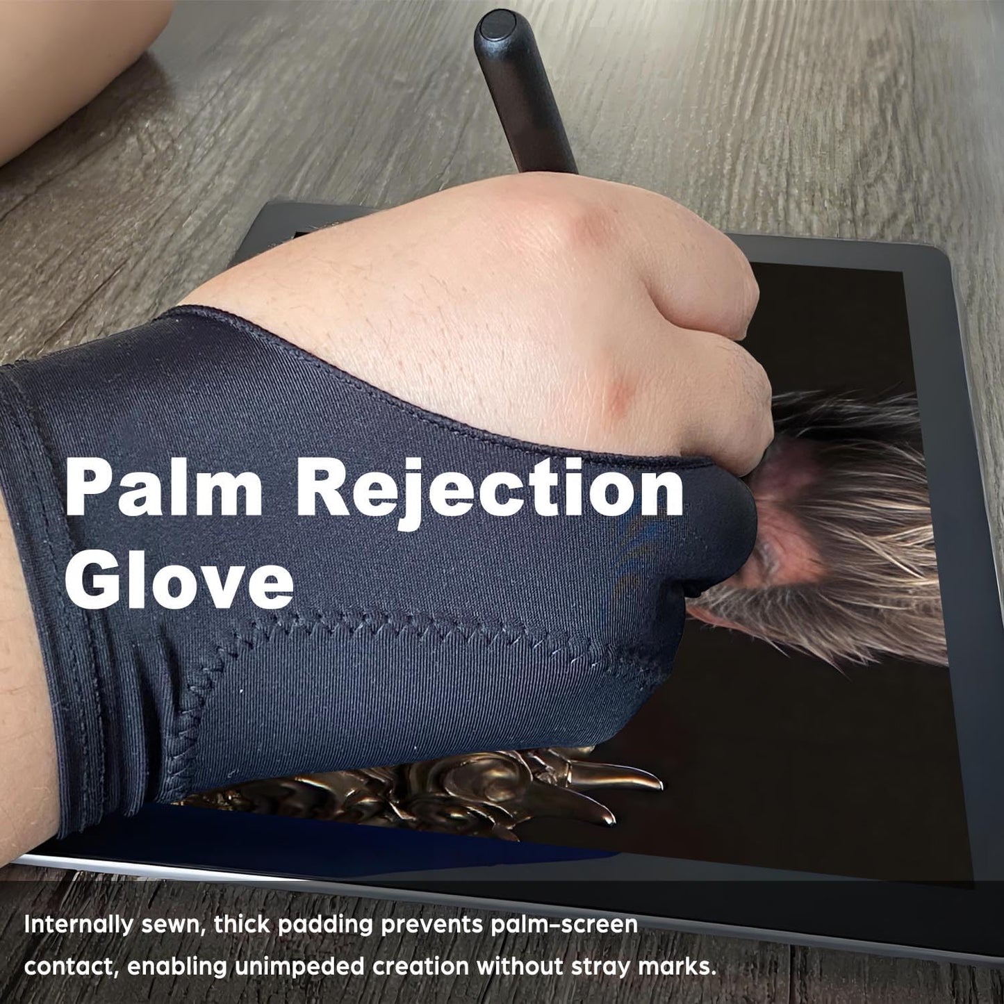 Drawing Glove, Artist Glove for Drawing Tablet, iPad, Digital Art Creation - Palm Rejection, Exposed Fingertip, Suitable for Left and Right Hand - M, Pack of 2