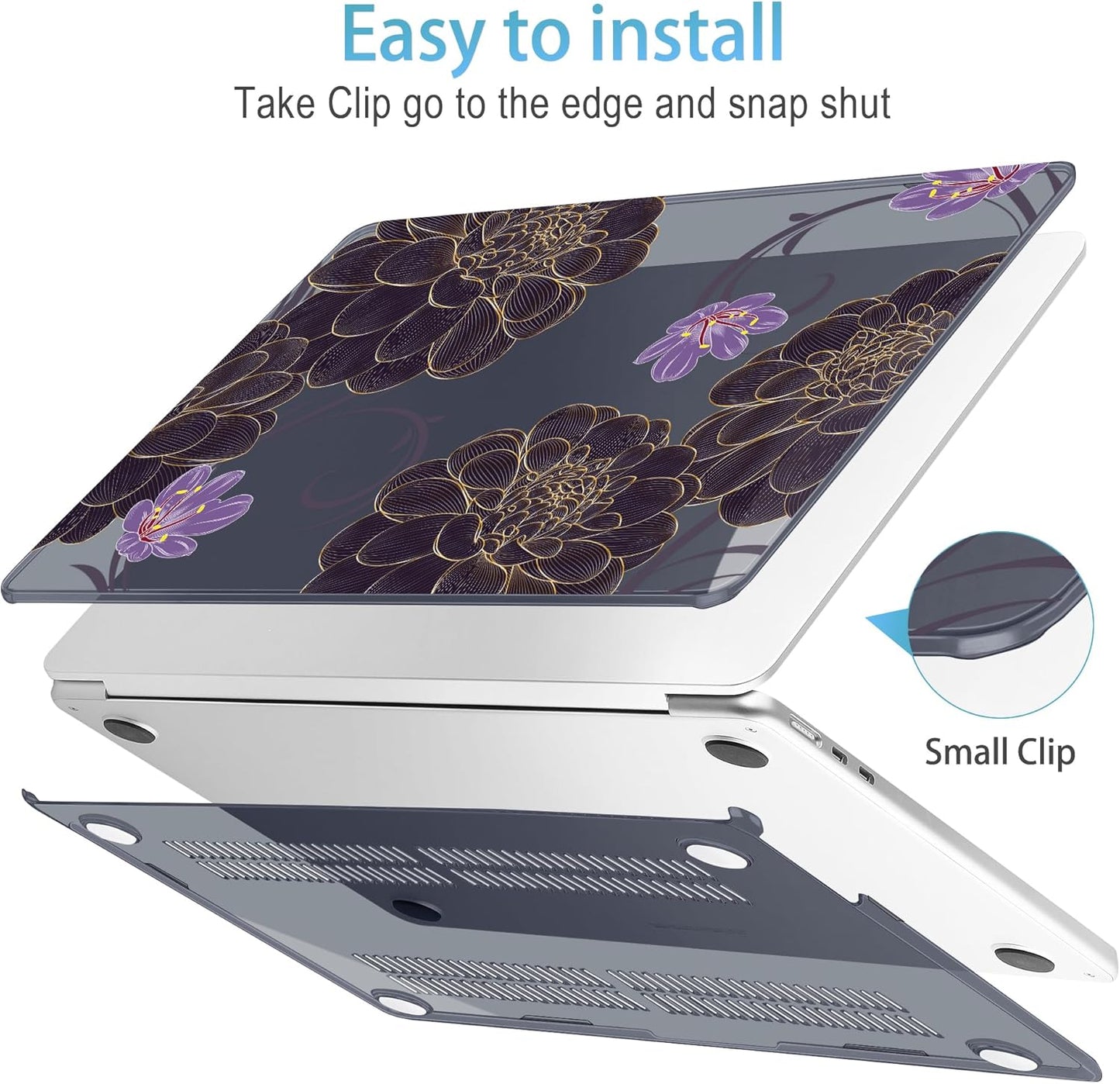 Mektron for 2025 M4 MacBook Air 13.6 Inch A3240 Case Fits 2023 A2681 M2 2024 A3113 M3 Chip with Liquid Retina Display, Printed Plastic Hard Shell Cover for MacBook Air 13.6", Golden Dahlia Flowers