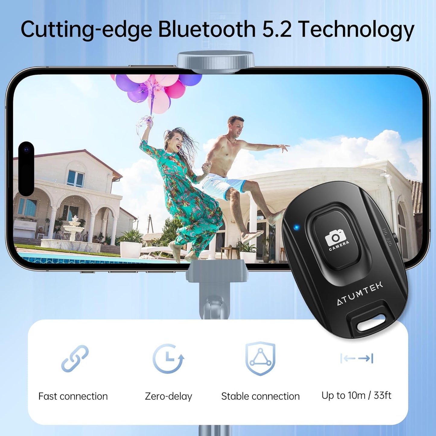 ATUMTEK Camera Remote Shutter for iPhone and Android Smartphones (2 Pack), Wireless Phone Remote Control Selfie Button for Photos and Videos (Bluetooth 5.2), Wrist Strap Included, Black & White