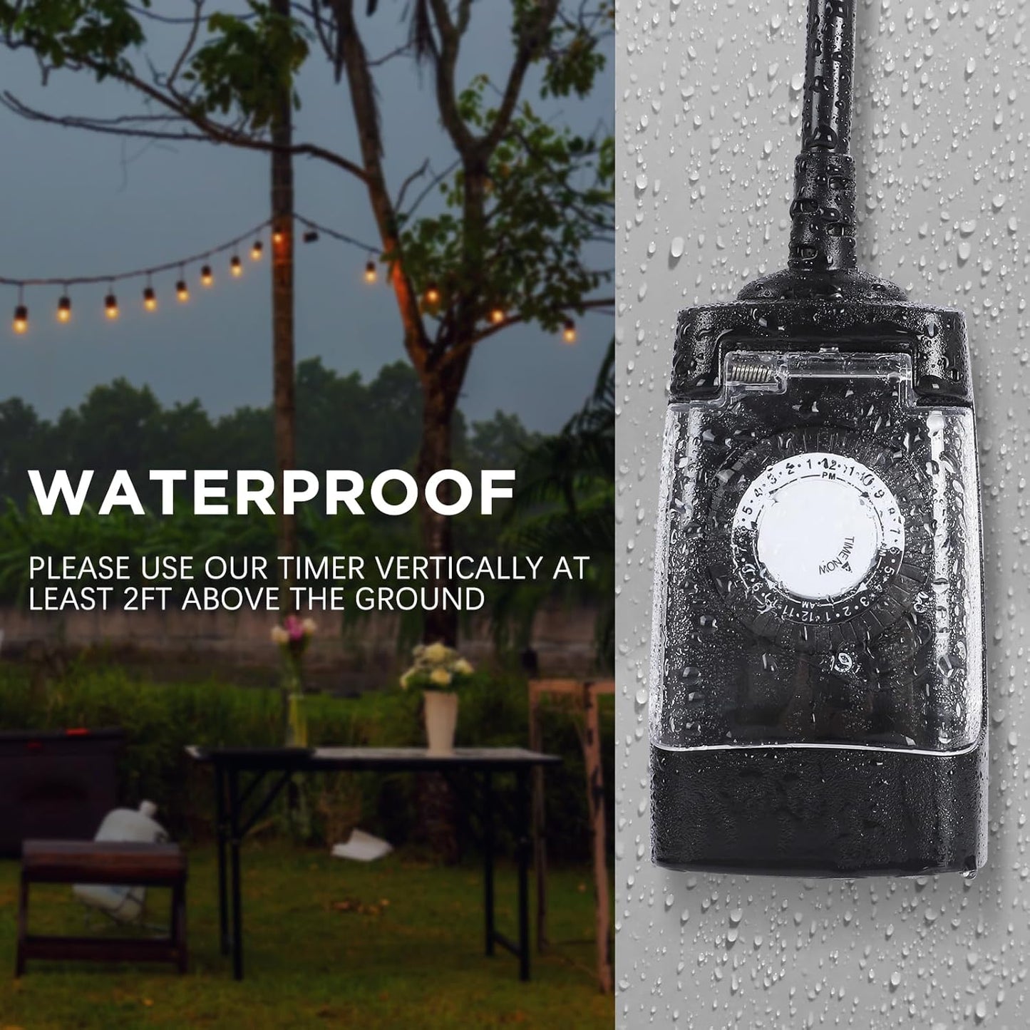 G-Homa 24 Hour Mechanical Outdoor Timer Outlet, Outdoor Timer for Lights, 3-Prong Outdoor Light Timer Waterproof for Home and Garden 15A 1/2HP Heavy Duty, CSA Listed [2 Packs]