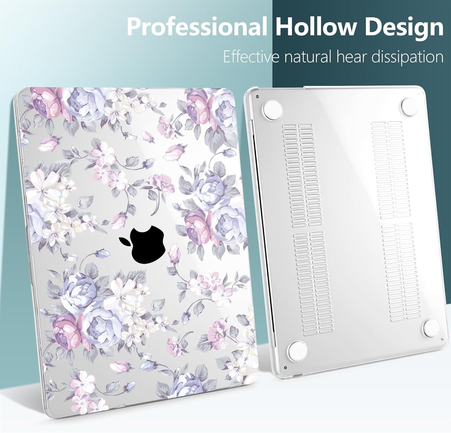 TWOLSKOO for M4 MacBook Air 13.6 inch Case 2025-2022 Release M4 A3240 M3 A3113 M2 A2681, Plastic Hard Shell & Screen Protector & Keyboard Cover & Trackpad Film, Purple Peony