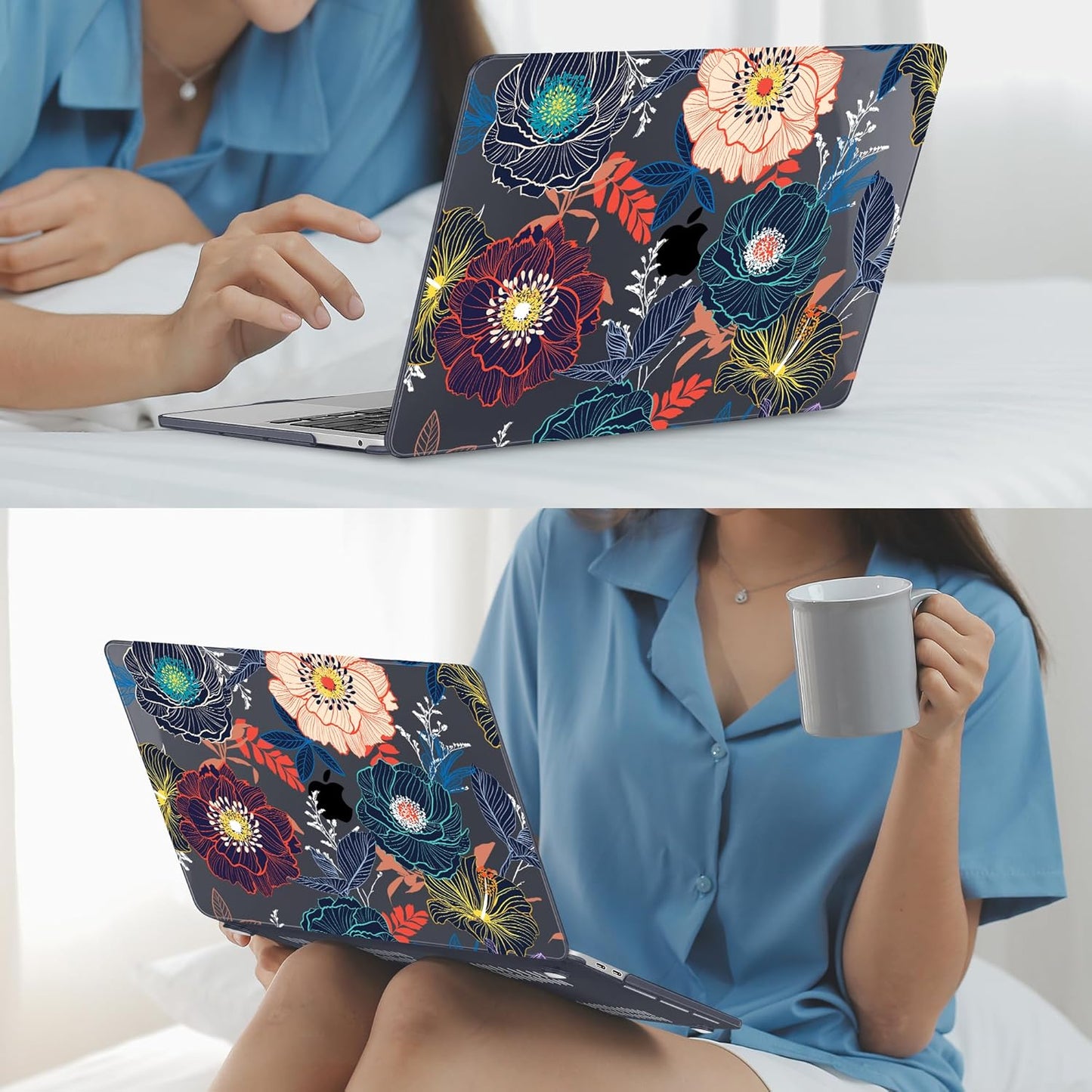 Mektron for MacBook Air 13 Case A1466/A1369 (2010-2017 Release), Snap-on Plastic Hard Shell Cover for MacBook Air 13.3 inch with Keyboard Cover, Dahlia Flowers