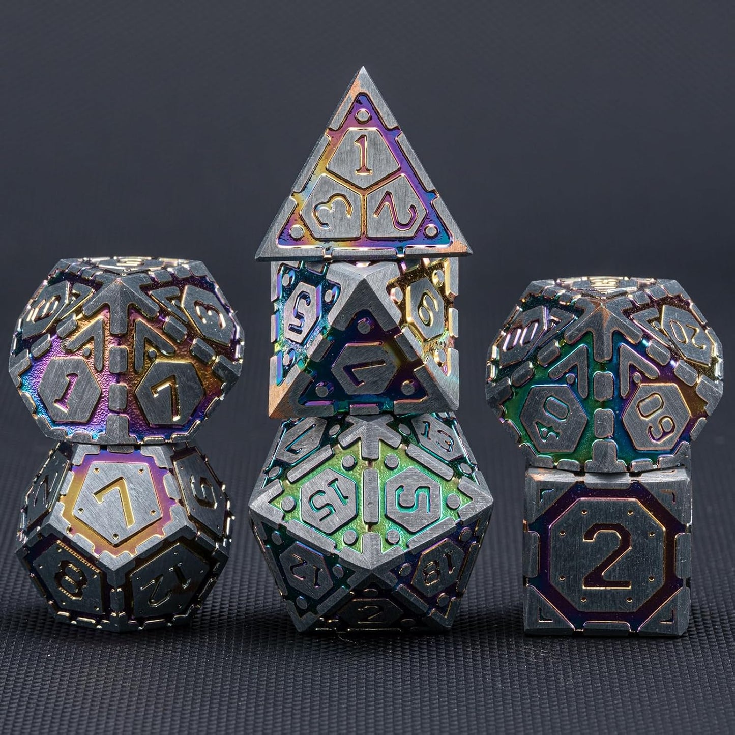 DND Metal Dice Set, Polyhedral Dice Set for RPG D&D Dice with Cracks Dungeons and Dragons Dice Set for RPG TTRPG D&D Die with Gift Case（Silver and Coloured Ink-1）