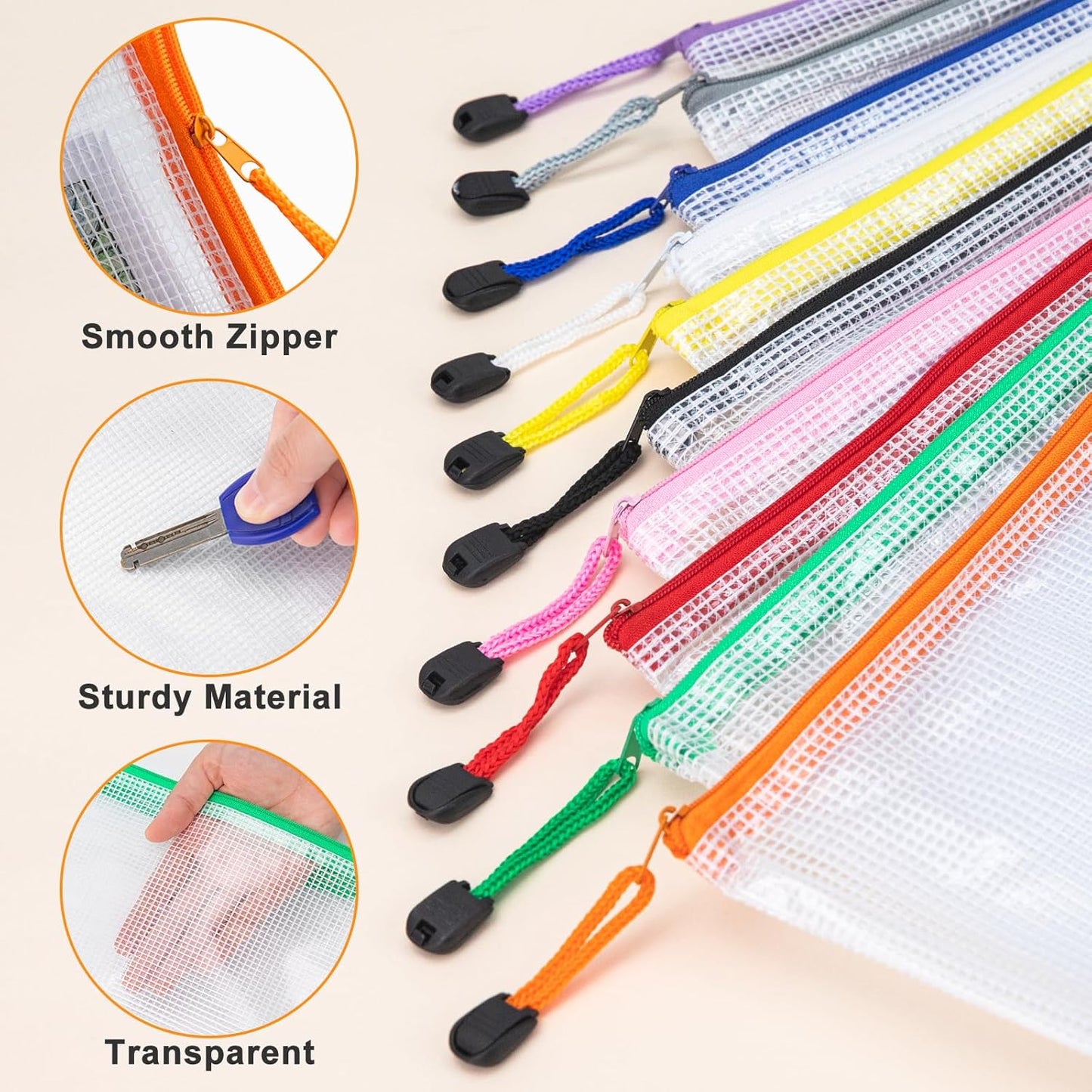 24pcs Mesh Zipper Pouch File Bags, Large Puzzle Storage Bags, A3 17x12 Inch Reusable Classroom Pouches for Organizing, 8 Colors