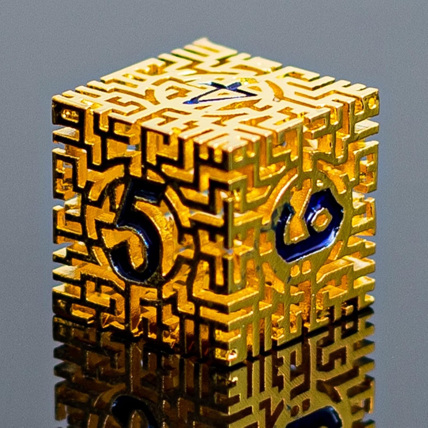 Golden Metal Hollow DND Dice Set (Paladin) Metallic Luster Maze Design with Storage Box - Balanced Weight 7 Piece Zinc Alloy, Designed for Dungeons and Dragons DM Player RPG Accessories