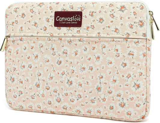 Canvaslove Pink Chrysanthemum Laptop Sleeve Case Bag With Pocket for MacBook Pro 14 inch,Surface Laptop 14.4 inch and HP Lenovo Dell ASUS Acer 14 inch Laptop Computer
