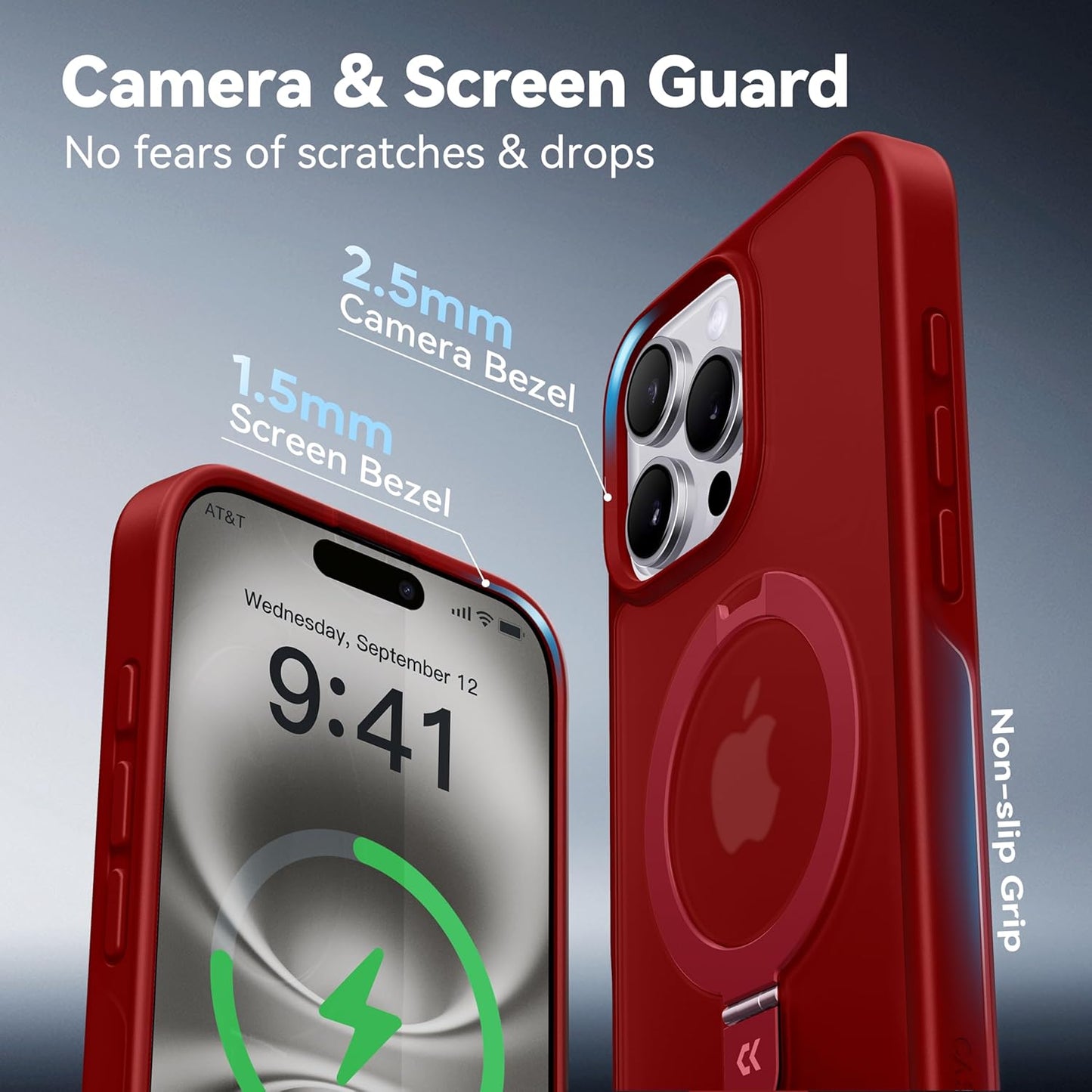 CASEKOO Designed for iPhone 16 Pro Case with Magnetic Invisible Stand [Military Drop Protection] [Compatible with MagSafe] Shockproof Slim Matte Translucent Case 6.3 Inch, Red