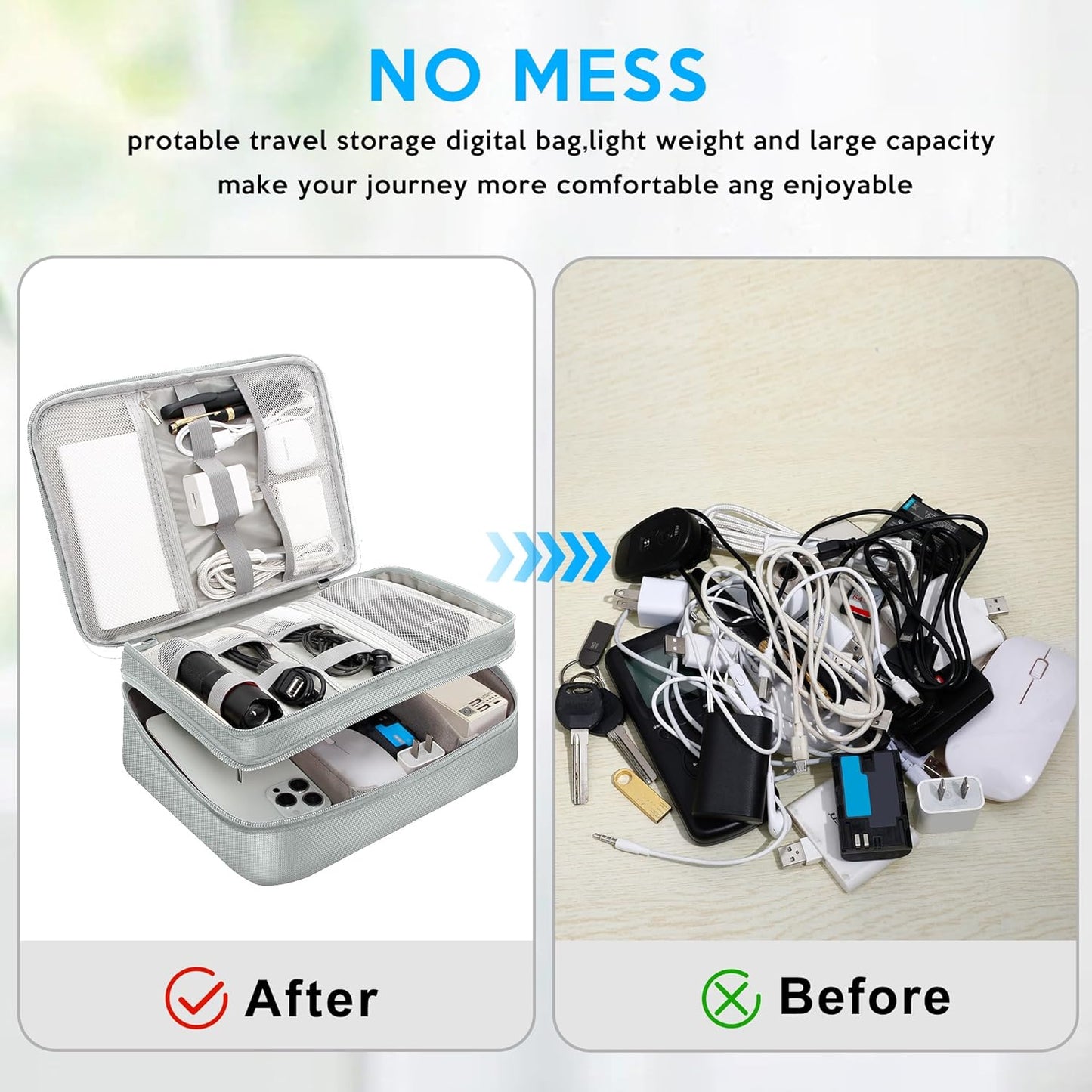 Electronic Organizer Travel Case, Travel Cord Organizer Case Portable Waterproof Cable Organizer Bag for Charger, Cord, USB, Power Bank, Earphone