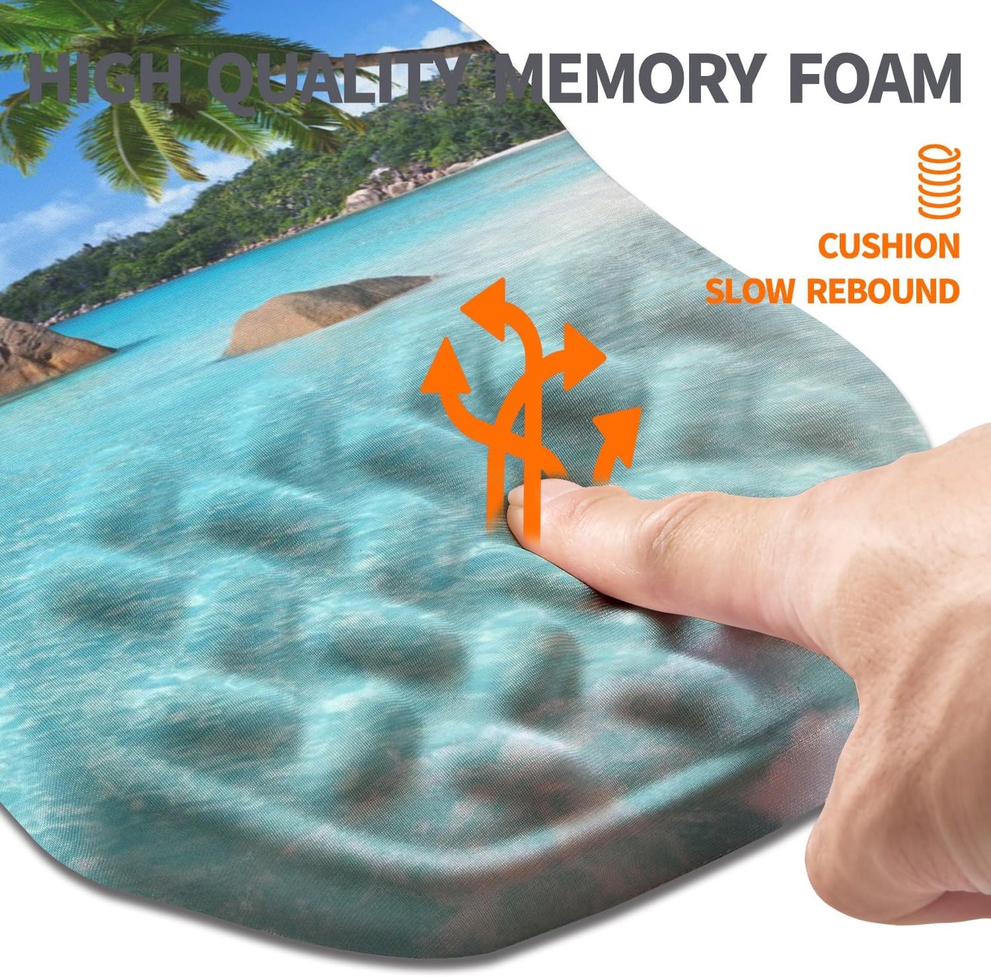 Ergonomic Slope Mouse Pad Wrist Support, Wrist Rest Mousepad for Carpal Tunnel Pain Relief with Massage Bulge and Slow Rebound Memory Foam (12x8 inch, Beach Coconut Trees)