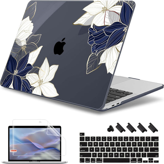 May Chen Case for MacBook Pro 13 inch M2 2023,2022,2021,2020 A2338 M1 A2251 A2289, Plastic Hard Shell Case for MacBook Pro 13" with Touch Bar Fits Touch ID, Elegant Flower