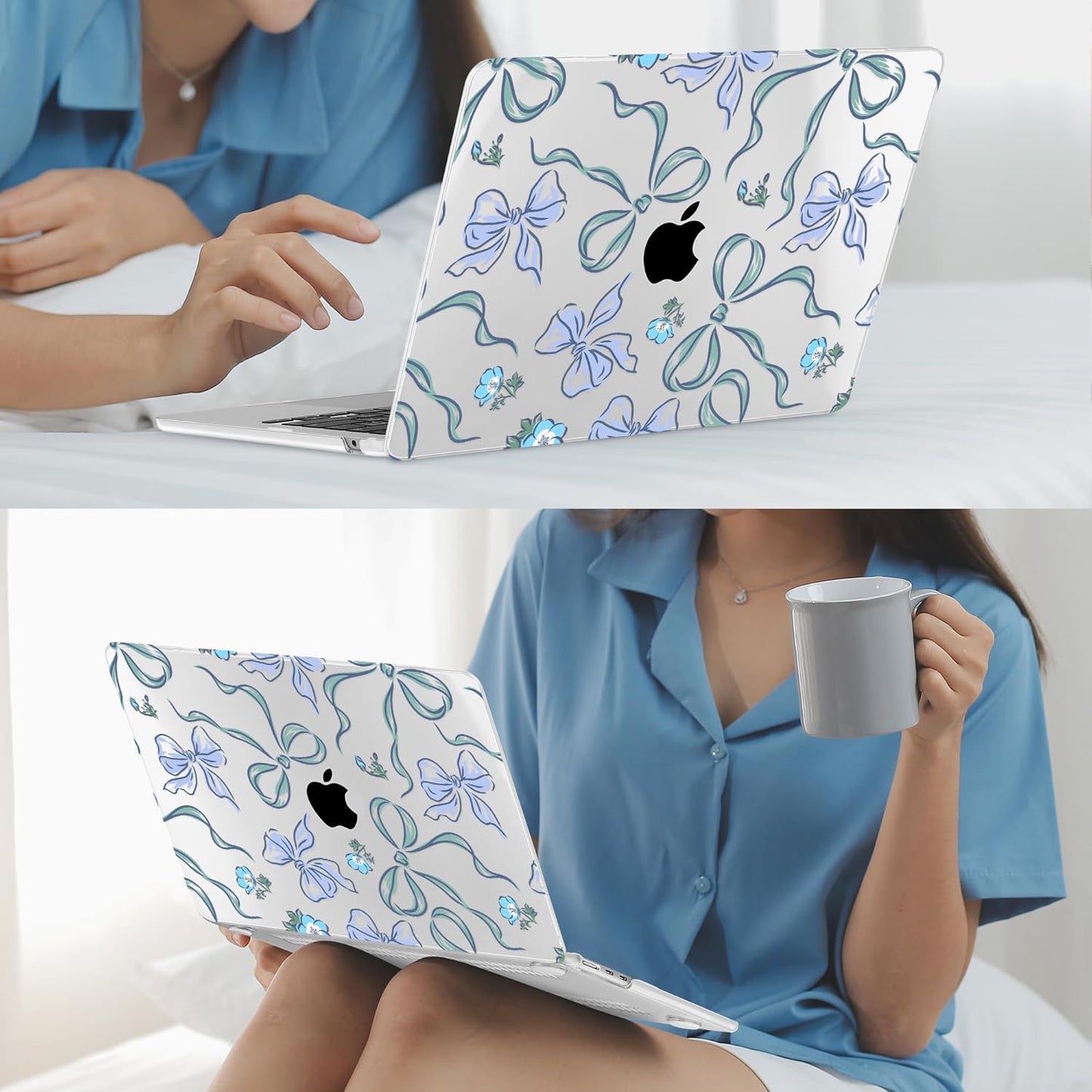 Mektron for 2025 M4 MacBook Air 13.6 Inch A3240 Case Fits 2023 A2681 M2 2024 A3113 M3 Chip with Liquid Retina Display Touch ID, Printed Plastic Hard Shell Cover for MacBook Air 13.6", Bows C355