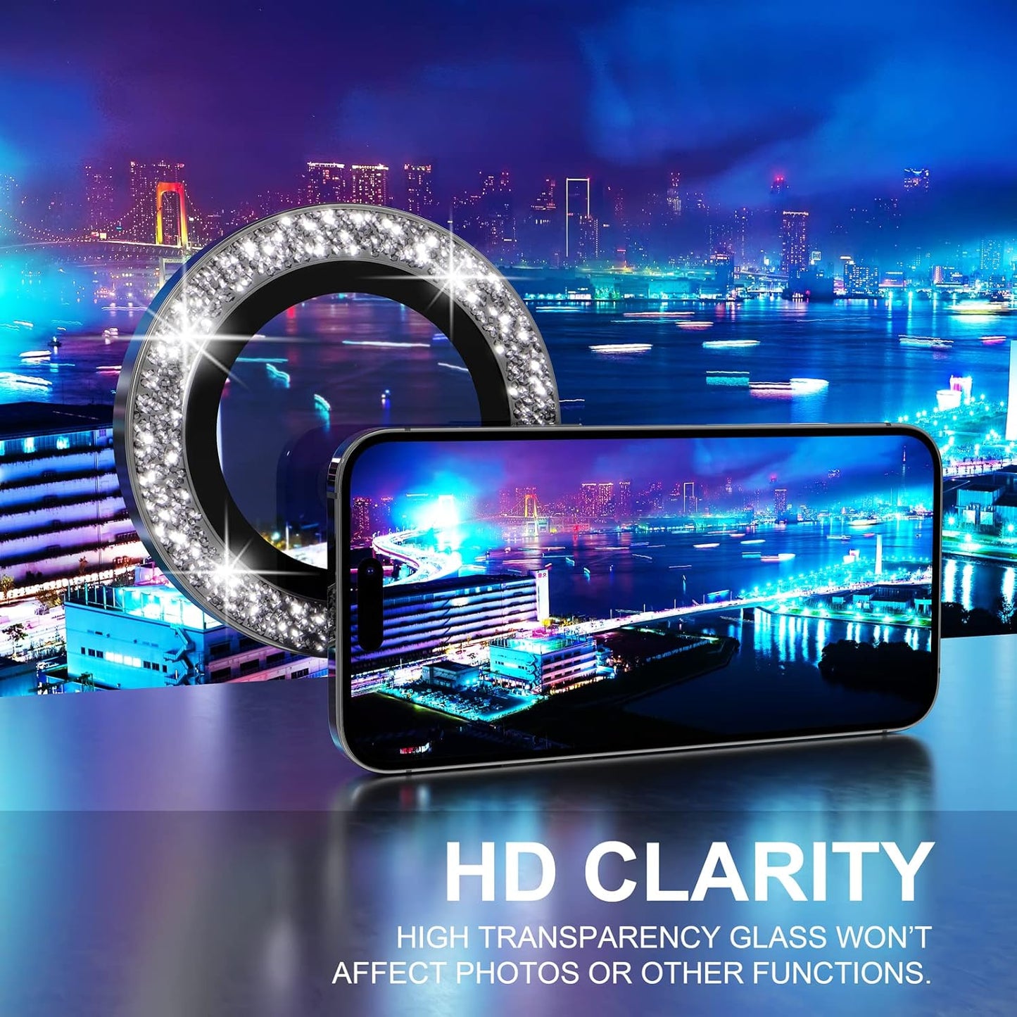 Choiche [3+1 for iPhone 14 Pro/iPhone 14 Pro Max Camera Lens Protector Bling, 9H Tempered Glass Camera Cover Screen Protector Metal Ring Decoration Accessories (Glitter-Black)